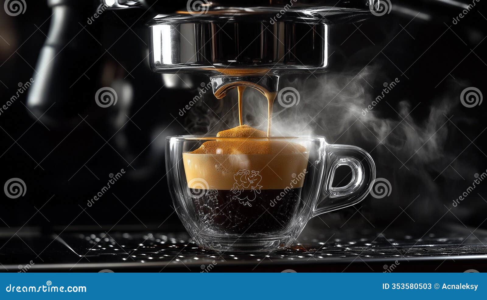 espresso, the steam rising from the machine as freshly ground coffee