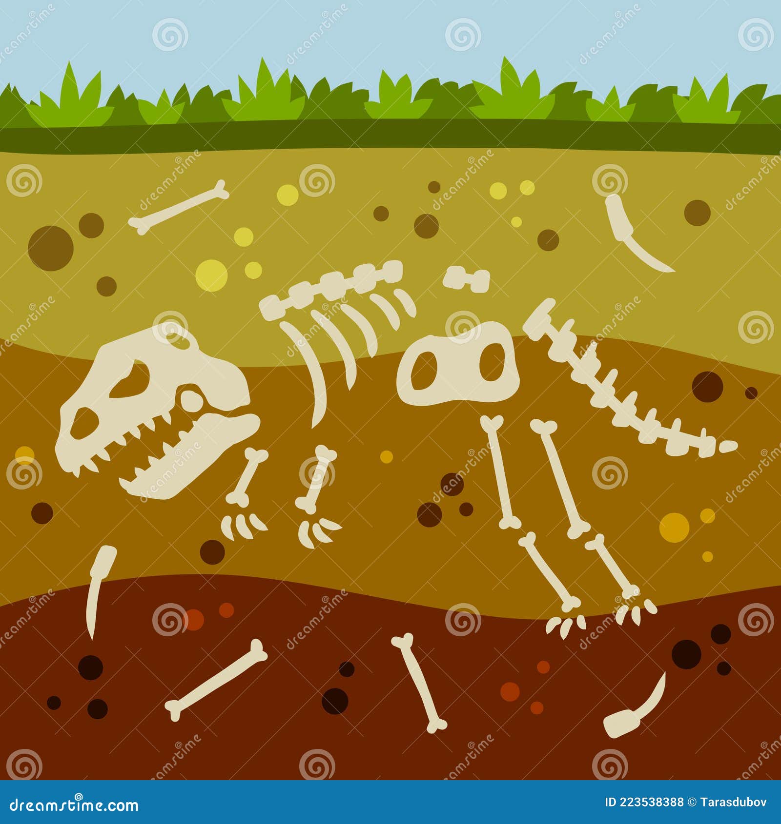 Esqueleto De Dinosaurio. Huesos De Un Lagarto Prehistórico. Paisaje De  Dibujos Animados Planos. Ilustración del Vector - Ilustración de criatura,  huesos: 223538388