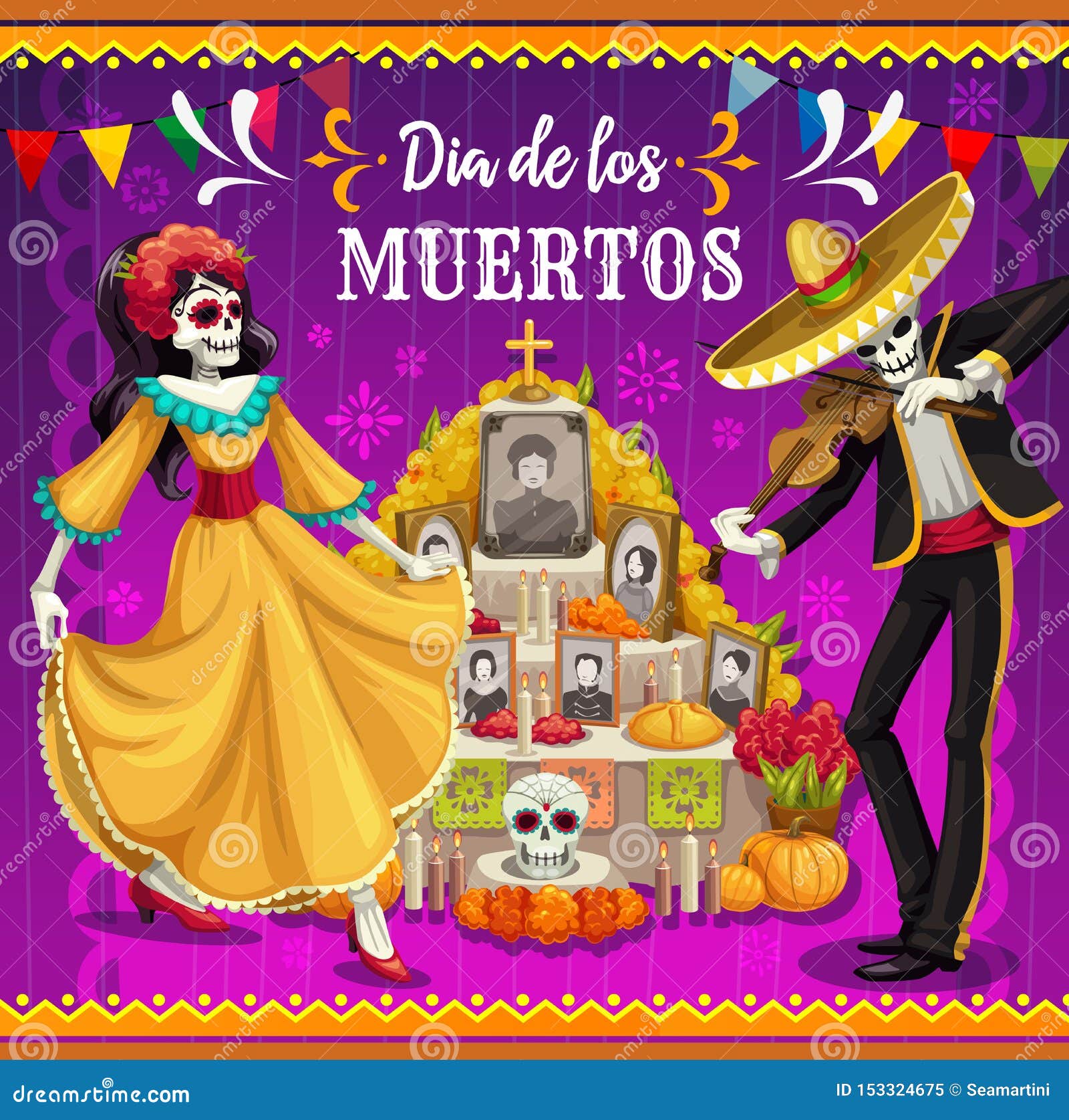 Esqueletos De Baile, Altar D?a Mexicano De Los Muertos Ilustración del  Vector - Ilustración de indicador, muerto: 153324675