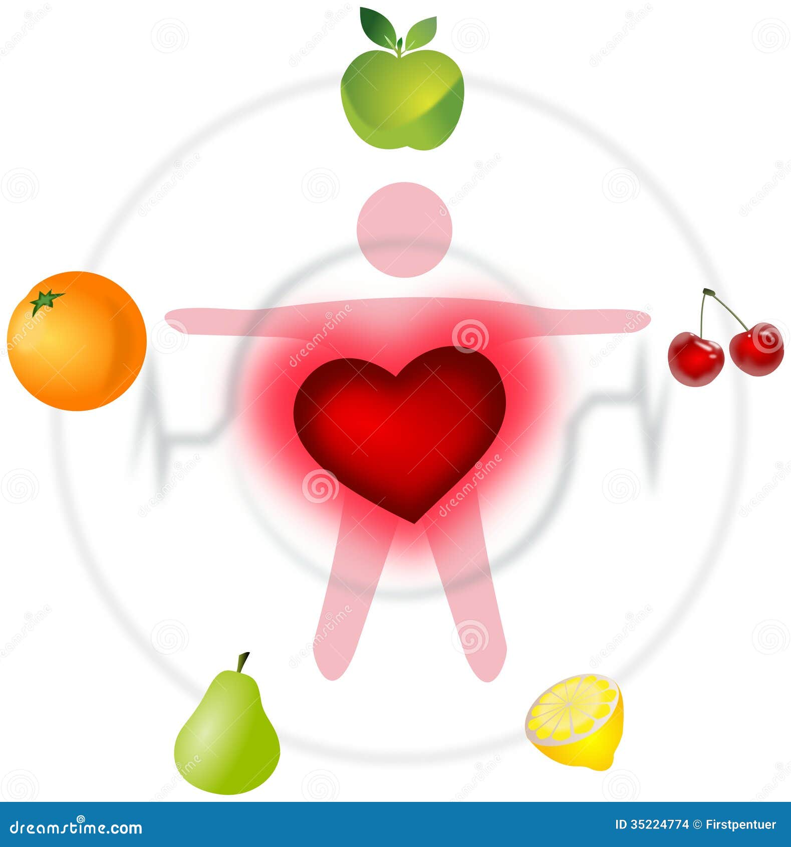 Esquema De Buena Salud Con El Corazón Y Las Frutas Stock de ilustración -  Ilustración de alimenticio, equilibrio: 35224774