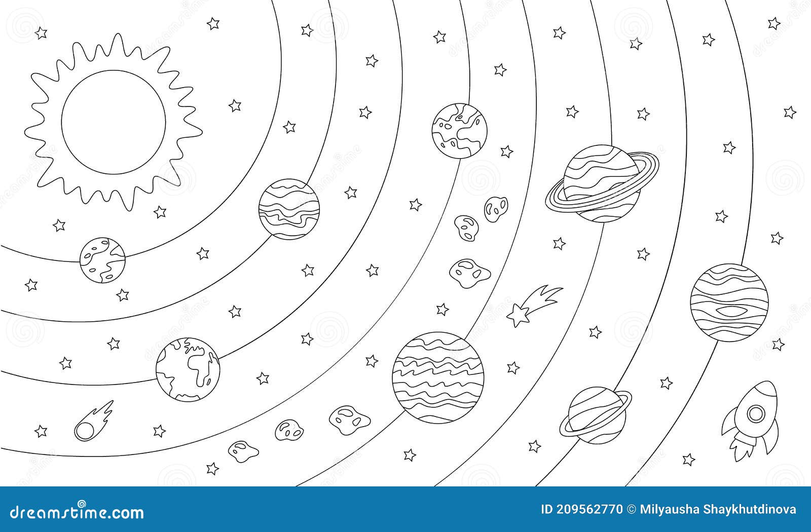 Esquema De Sistema Solar De Color. Hoja De Colores Para Niños. Ilustración  del Vector - Ilustración de libro, tierra: 209562770