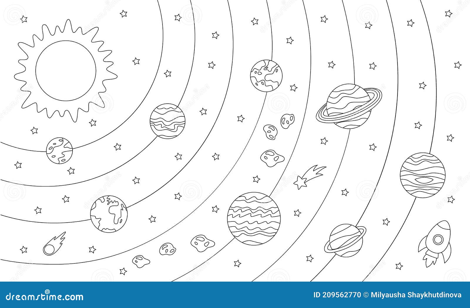 Esquema De Sistema Solar De Color. Hoja De Colores Para Niños