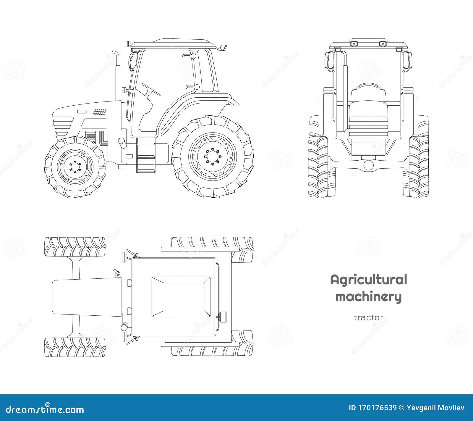 Desenho do trator agrícola da vista lateral