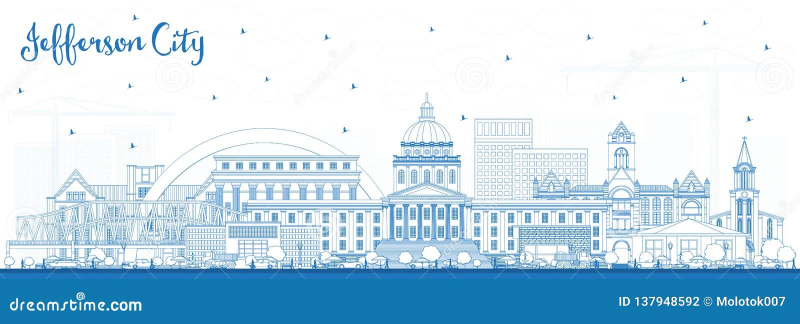 Esquema Jefferson City Missouri Skyline Con Los Edificios Azules