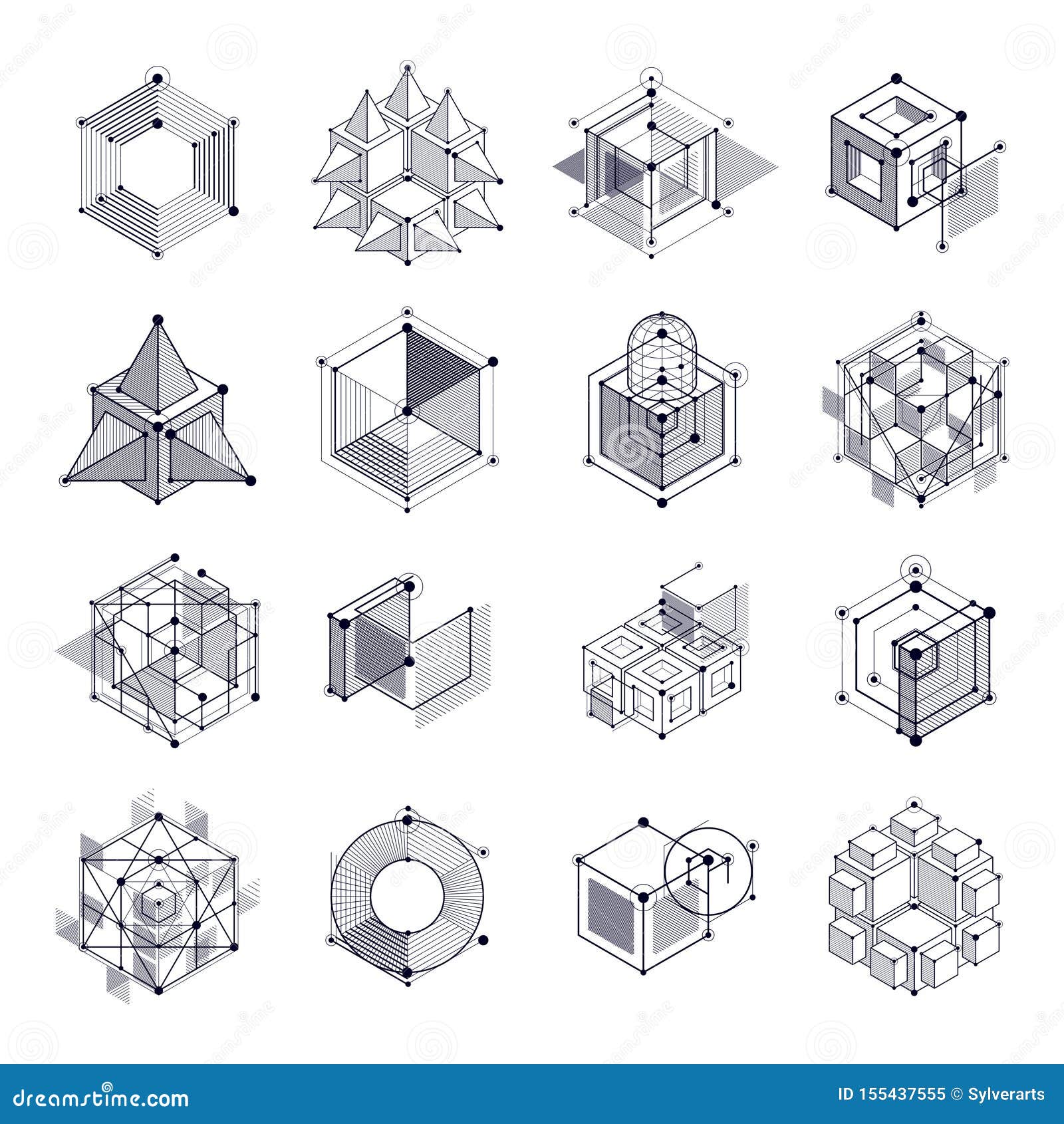 Esquema Mecánico, Dibujos De Ingeniería Blancos Y Negros Del Vector Fijados  Con Los Cubos 3D Y Elementos Geométricos Ingenier?a T Ilustración del  Vector - Ilustración de arte, forma: 155437555