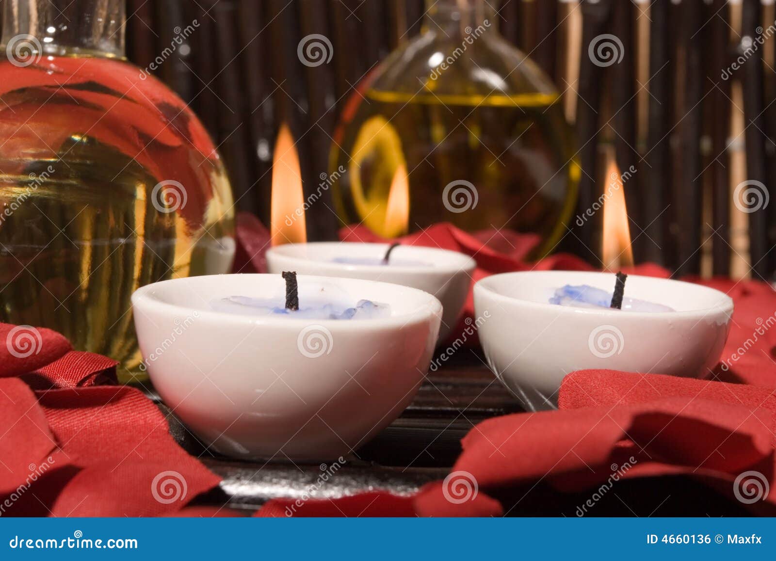 Essential Body Massage Oils with Candles Stock Photo Image of insent