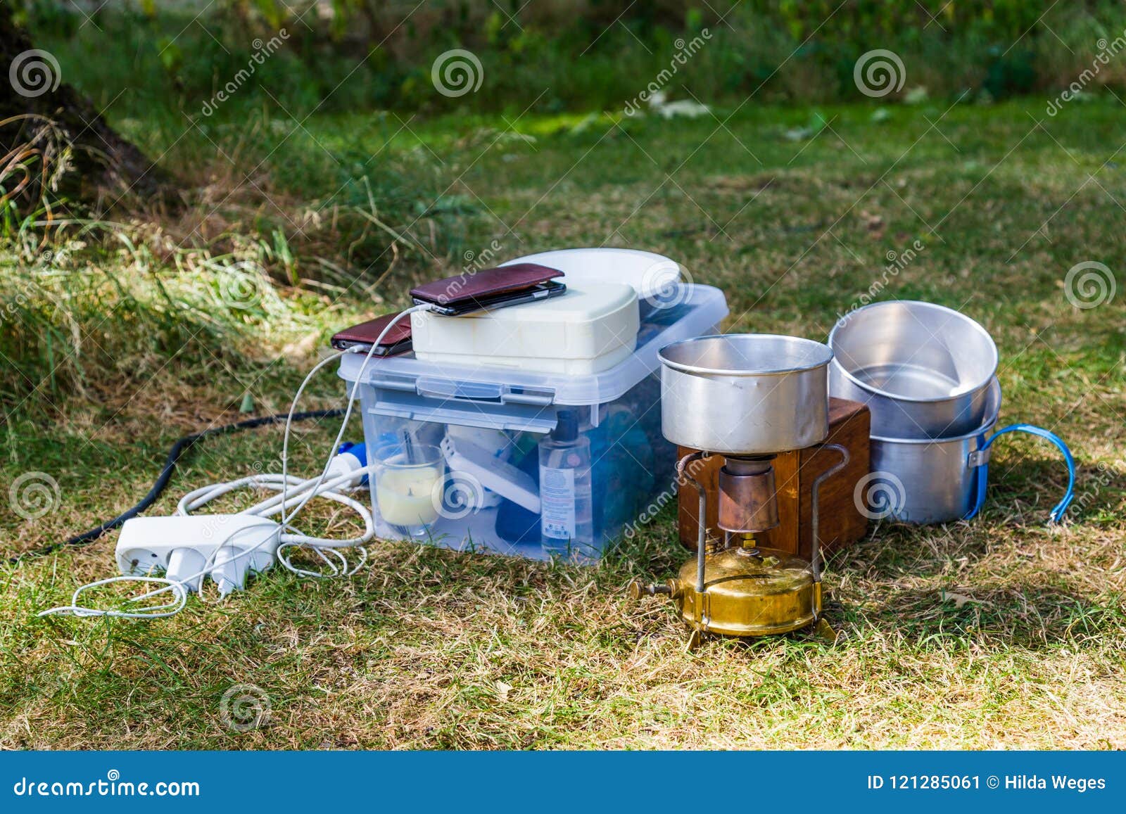 Camping Equipment on a Campsite Stock Image - Image of equipment ...