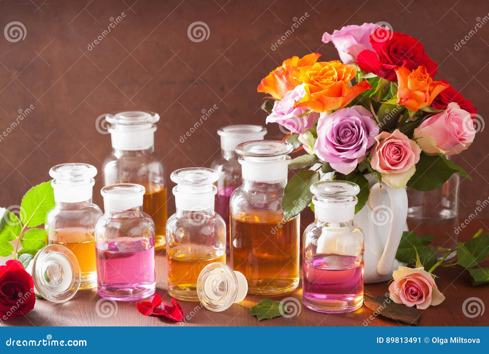 Essential Oil and Rose Flowers Aromatherapy Spa Perfumery Stock Image