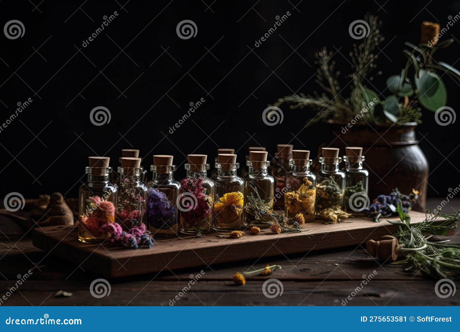 Essential Oils and Medical Flowers Herbs Generative AI Stock
