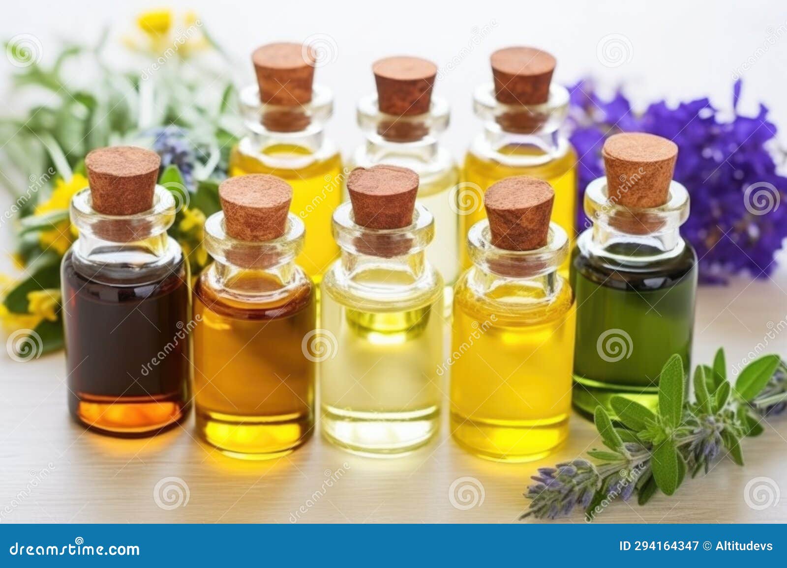 Essential Oils in Small Glass Containers Used for Soap Crafting Stock