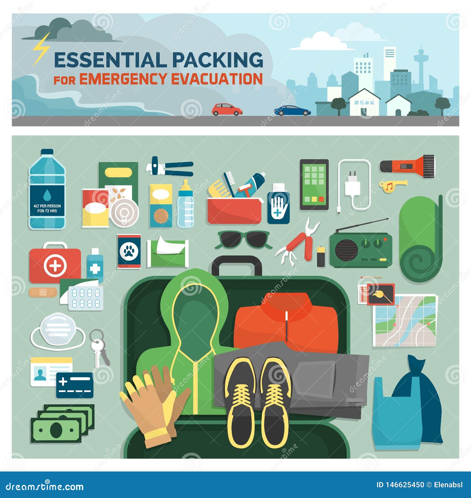 Essential Packing for Emergency Evacuation Stock Vector Illustration