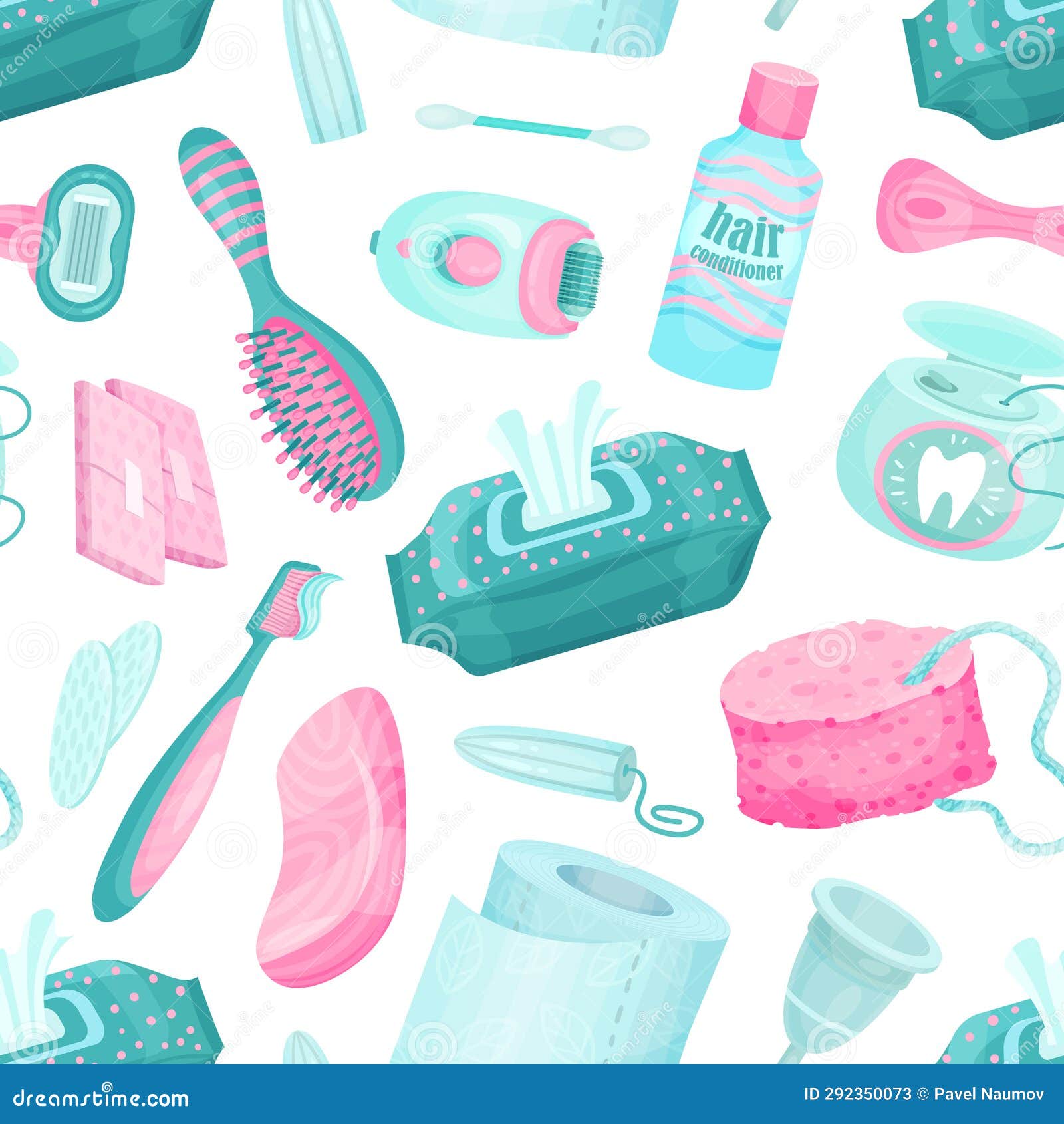 Essential Personal Hygiene Items Seamless Pattern Design Vector