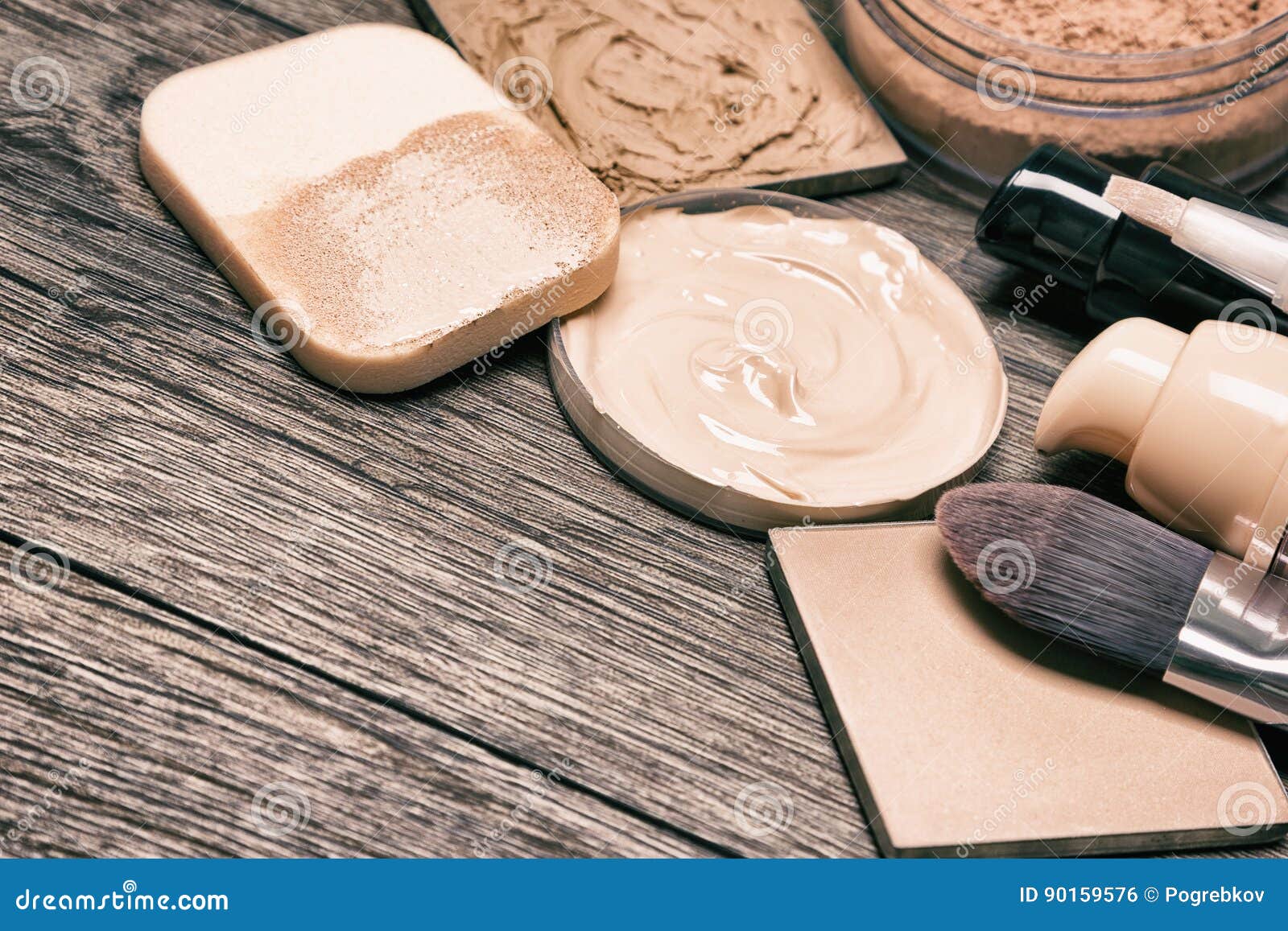 Essential Products for Face Makeup with Copy Space Stock Photo Image