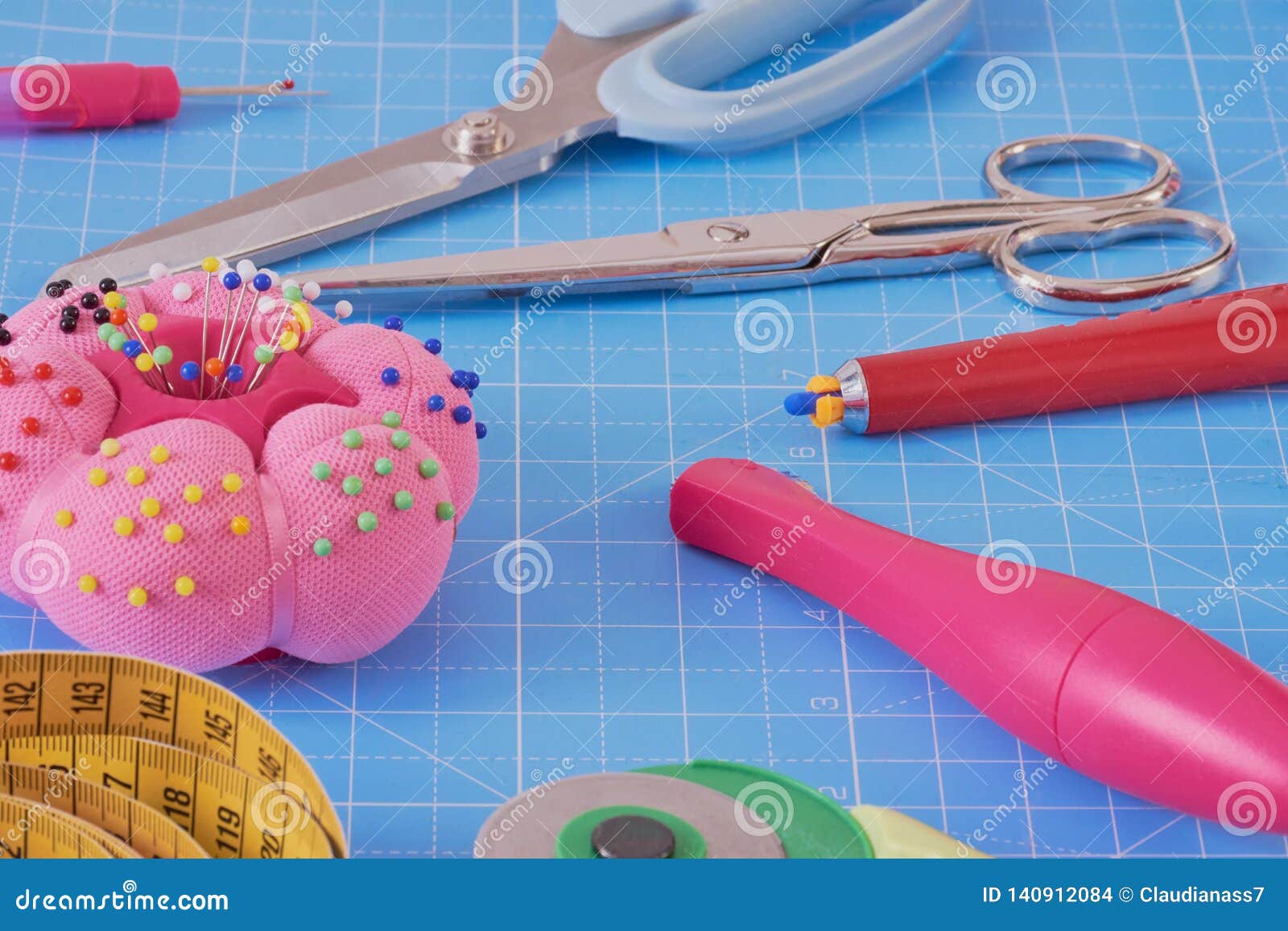 Sewing Tools on a Cutting Mat Stock Photo Image of design, creativity