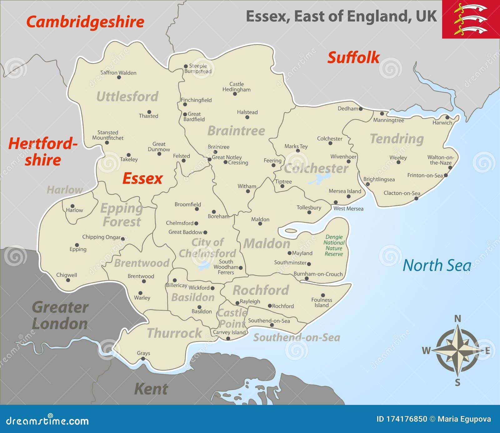 Essex, East of England, UK stock vector. Illustration of english