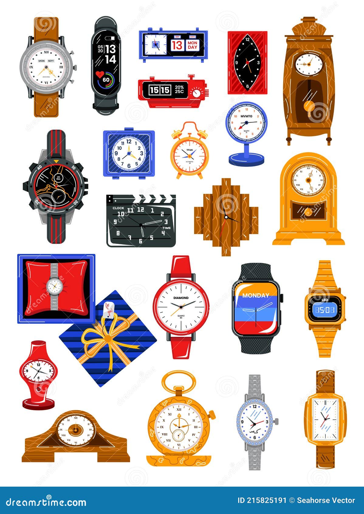 Establecer Relojes Diferentes Tipos Para Determinar El Tiempo Digital Moderno Reloj Diseño Estilo Vector Ilustrac Ilustración del - Ilustración de plazo, muestra: 215825191
