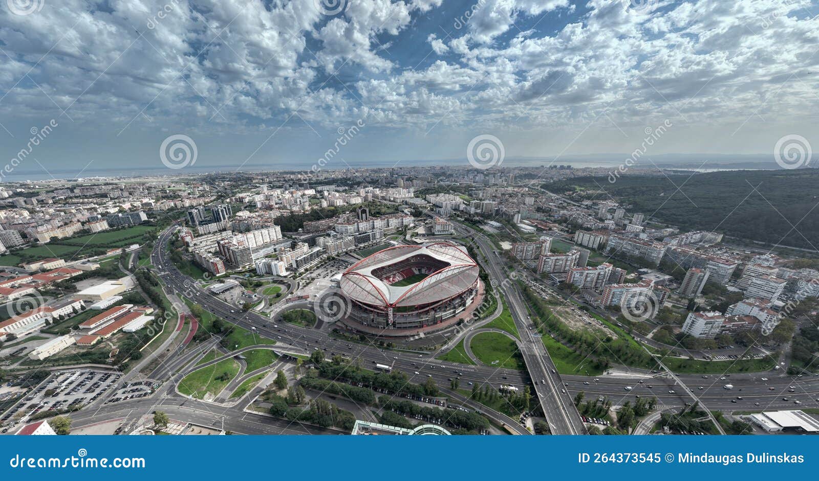 estadio do sport lisboa e benfica. multi-purpose stadium located in lisbon, portugal. drone point of view. football stadium