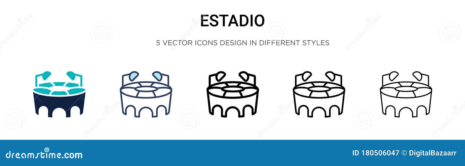 estadio icon in filled, thin line, outline and stroke style.   of two colored and black estadio  icons