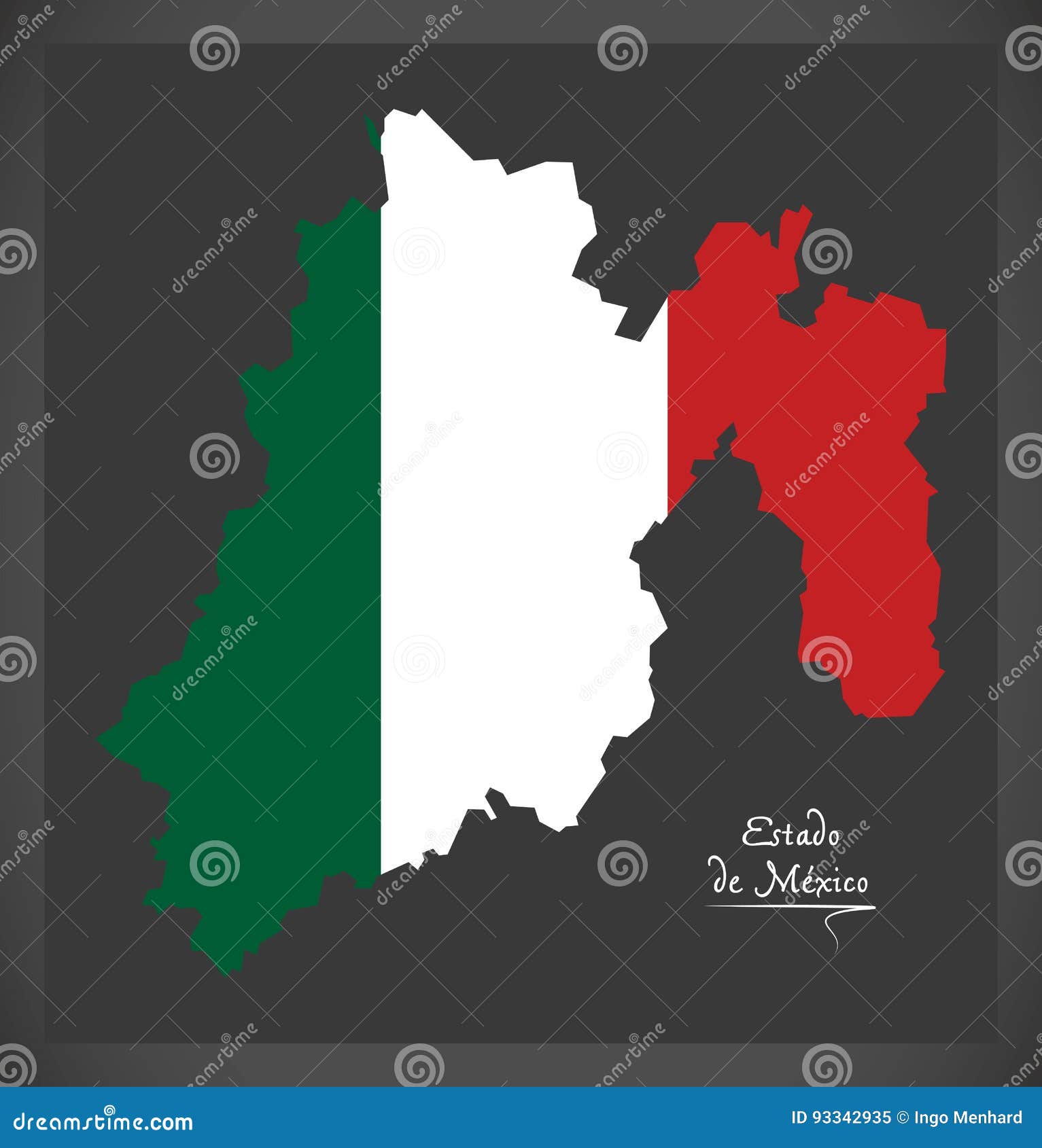 estado de mexico map with mexican national flag 