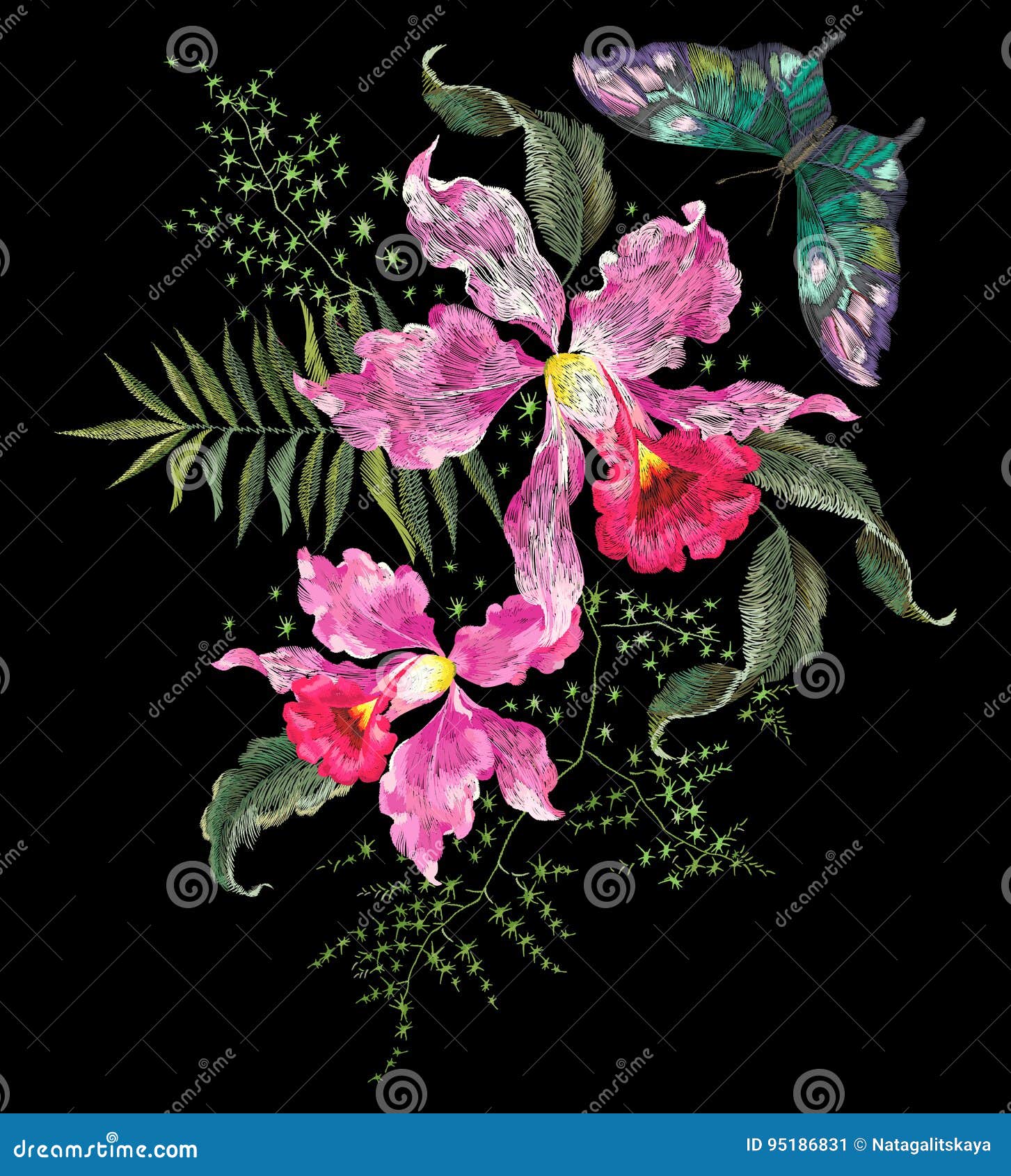 Estampado De Flores De La Tendencia Del Brigt Del Bordado Con Las Orquídeas Y La Mariposa Ilustración del Vector - Ilustración de arbusto, adornado: 95186831 Estampado De Flores De La Tendencia Del Brigt Del Bordado Con Las Orquídeas Y La Mariposa Ilustración del Vector - Ilustración de arbusto, adornado: 95186831