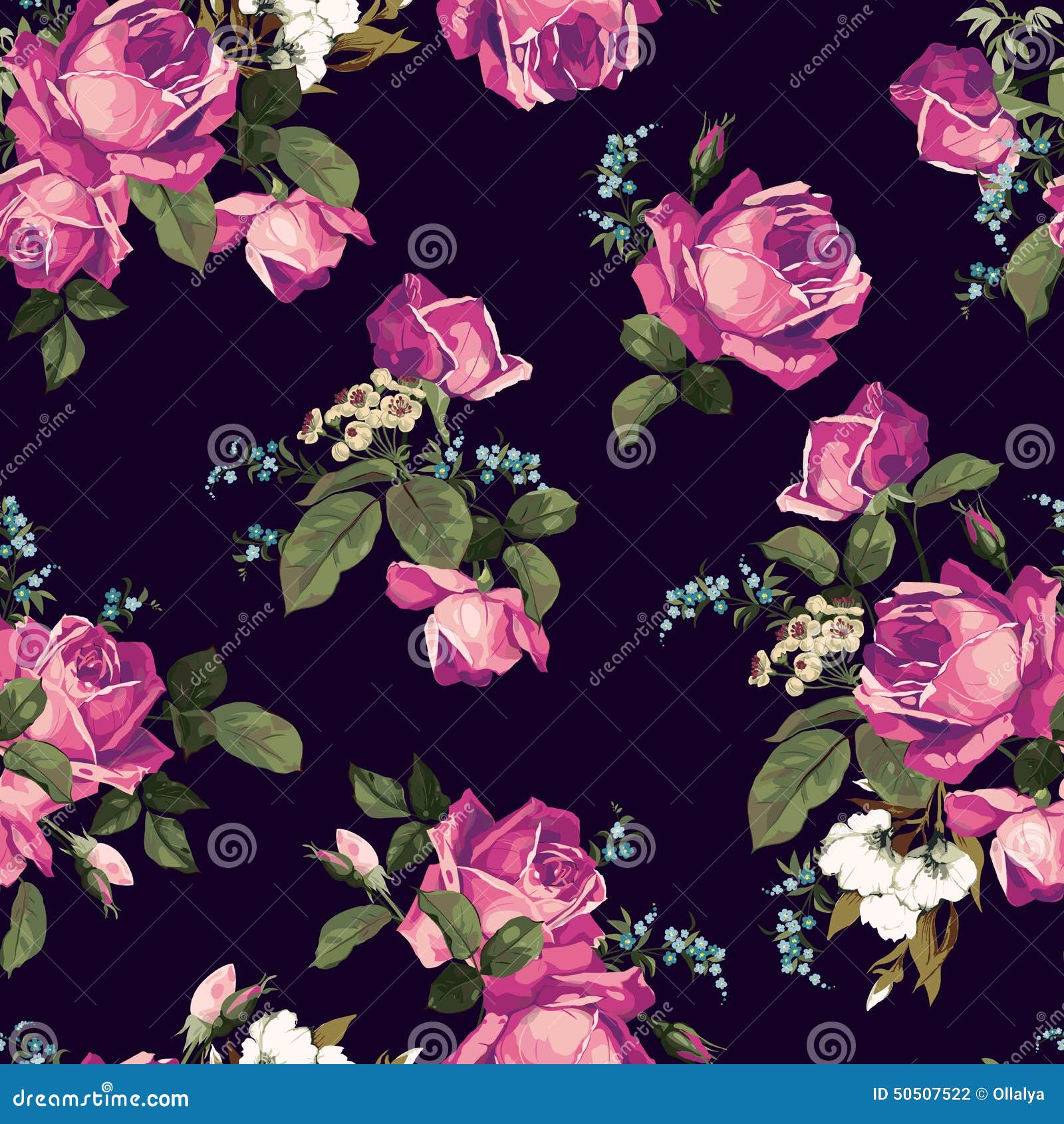 estampado de flores inconsútil con las rosas rosadas en fondo oscuro