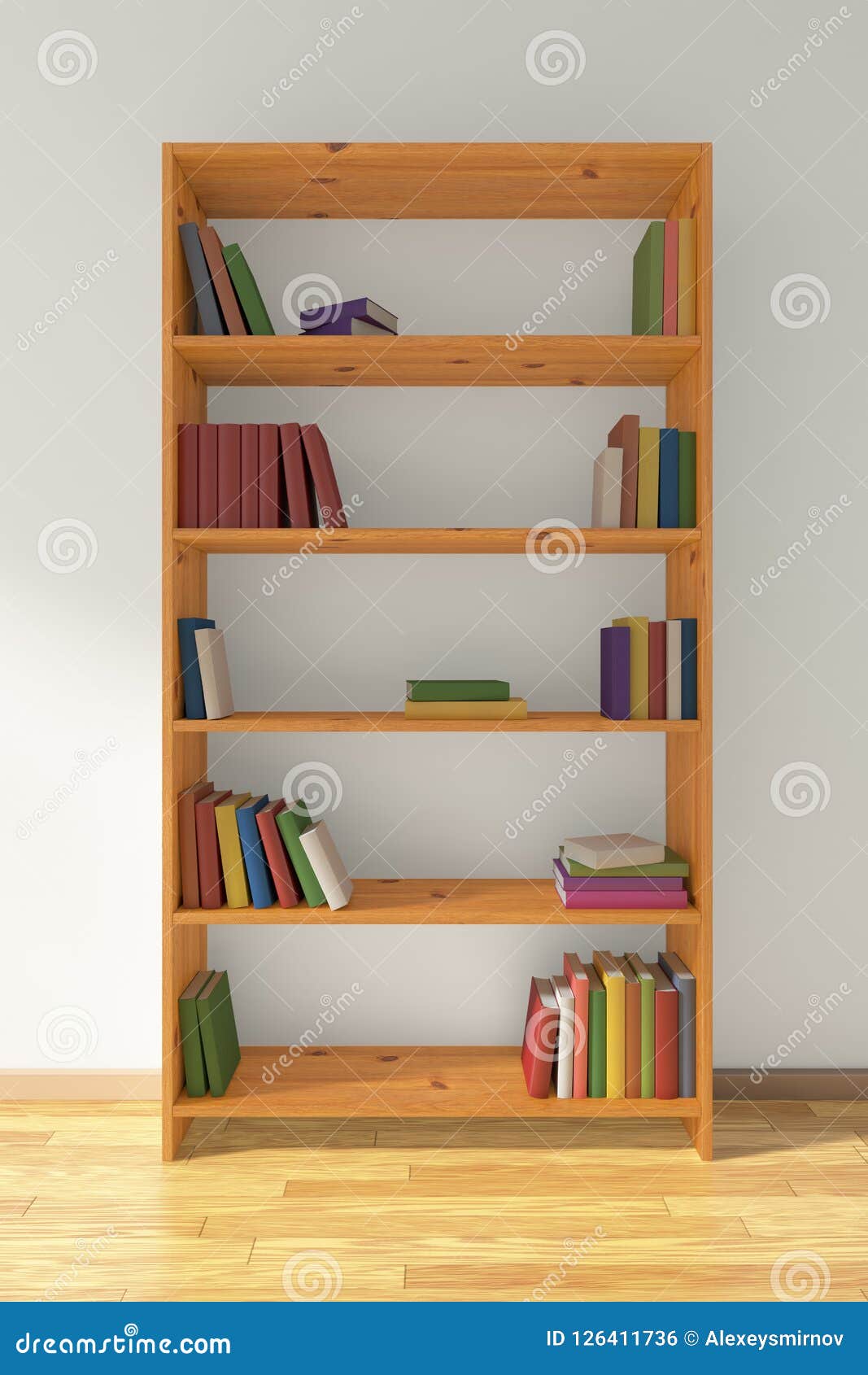 Estante Para Libros De Madera Con Muchos Libros Stock de ilustración -  Ilustración de pared, diferente: 126411736