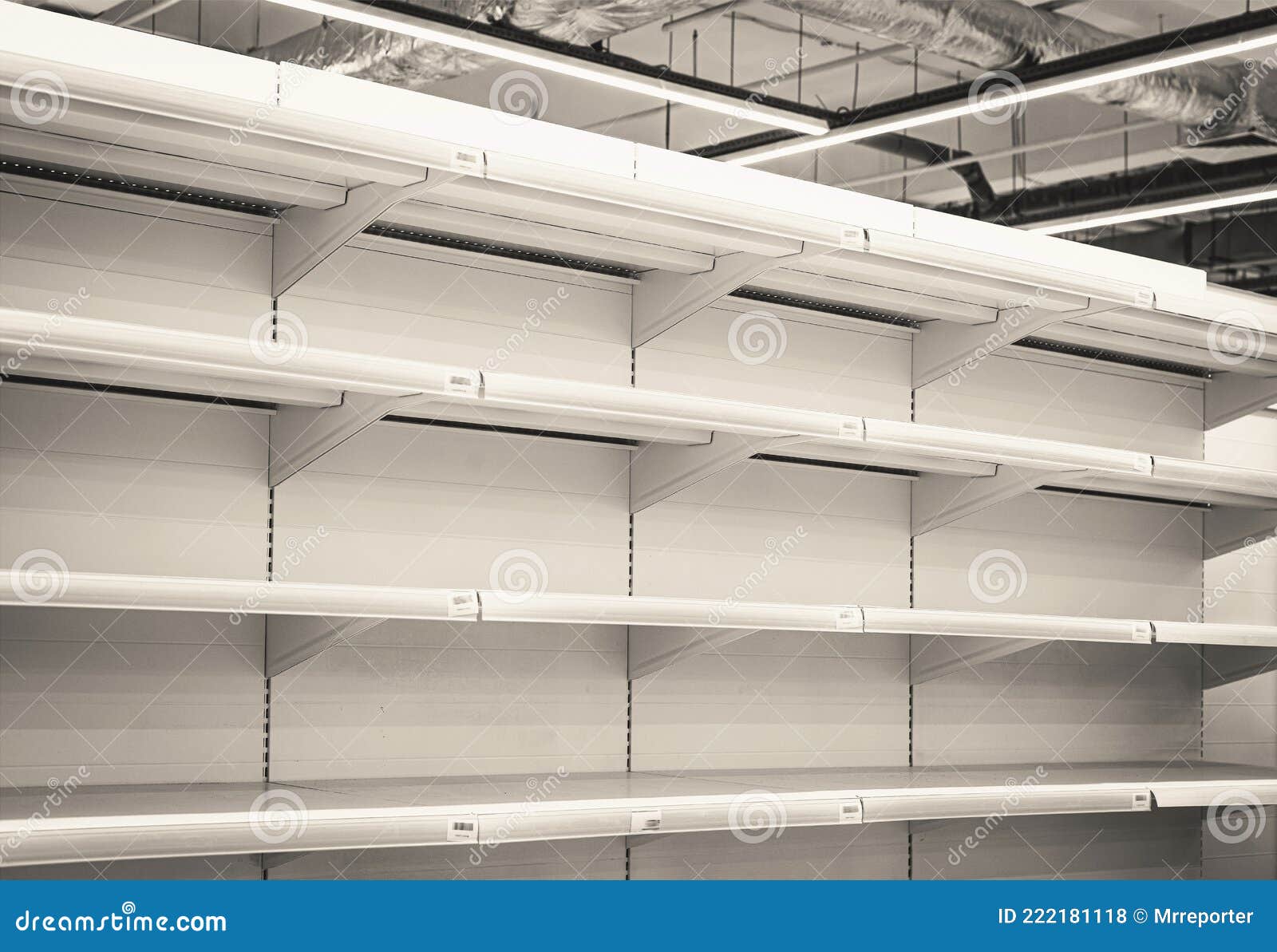Estantes De Rack Nuevos Vacíos En El Supermercado Foto de archivo - Imagen 222181118