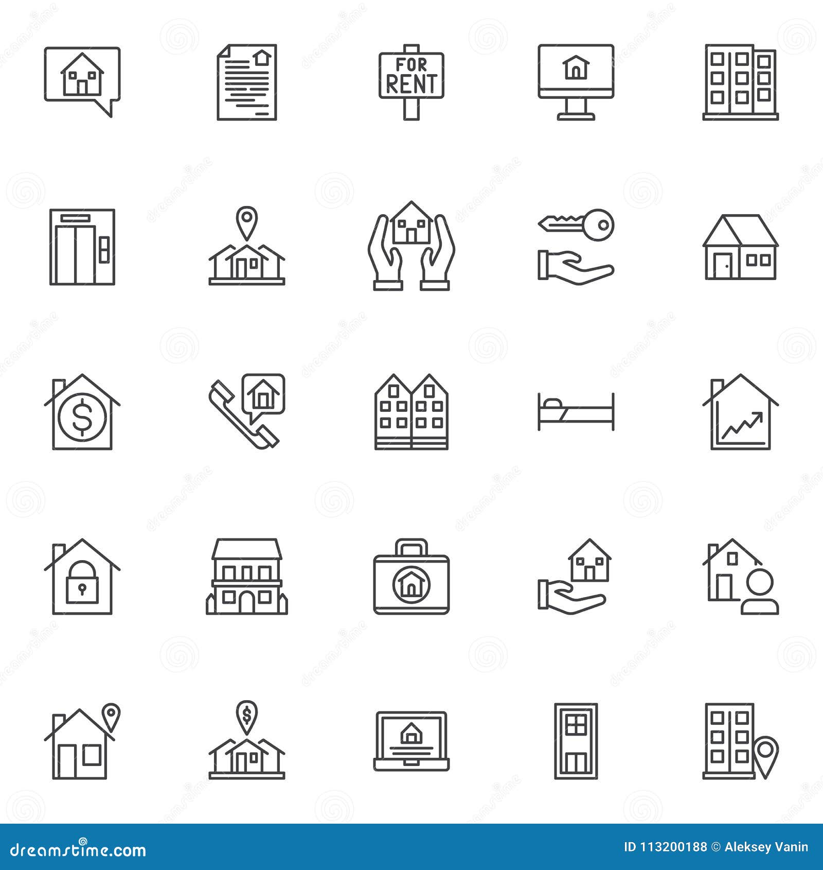 Estate outline icons set stock vector. Illustration of bubble - 113200188