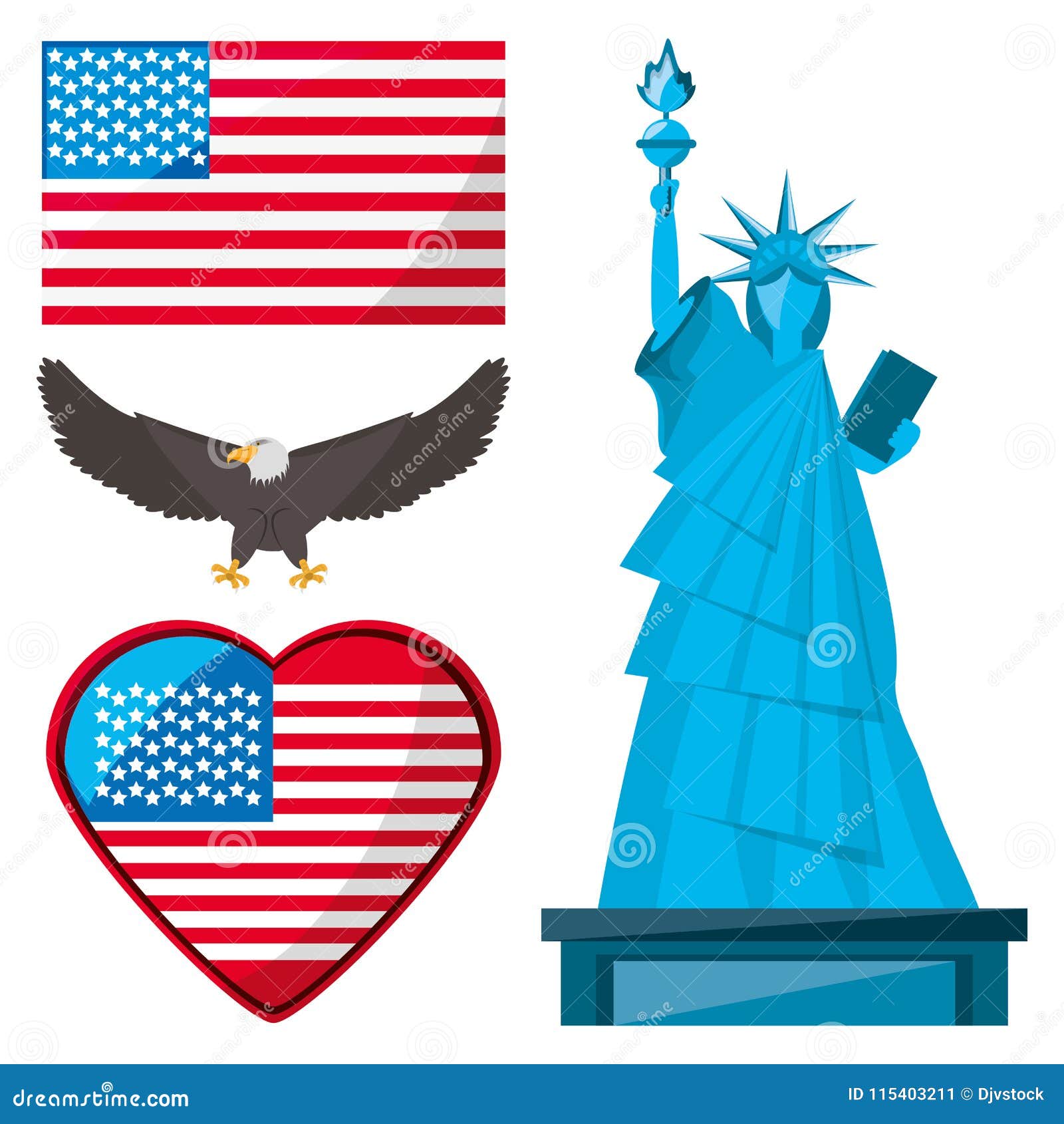Estatua De La Libertad, Del águila Y De La Bandera Americana Ilustración  del Vector - Ilustración de americano, condado: 115403211