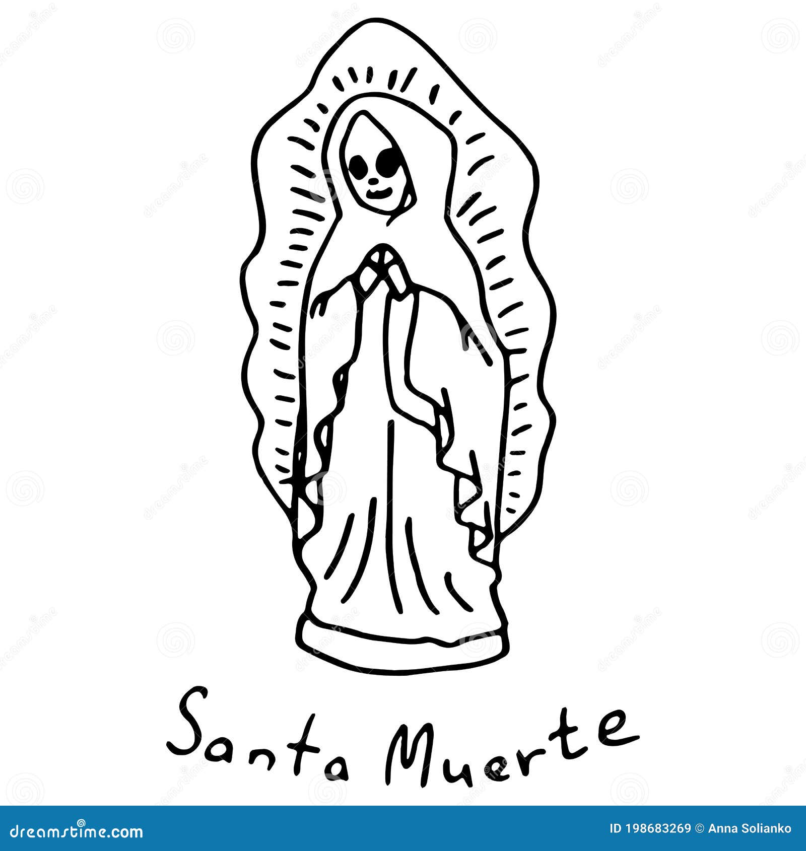 Estatuilla De Santa Muerte Sobre Fondo Blanco Aislado Ilustración del  Vector - Ilustración de concepto, negro: 198683269