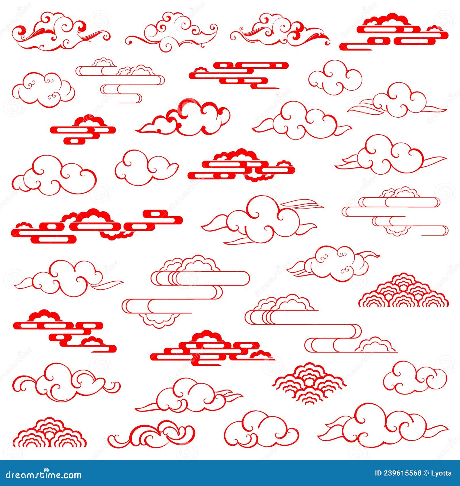 Conjunto de nuvem chinesa tradicional abstrata