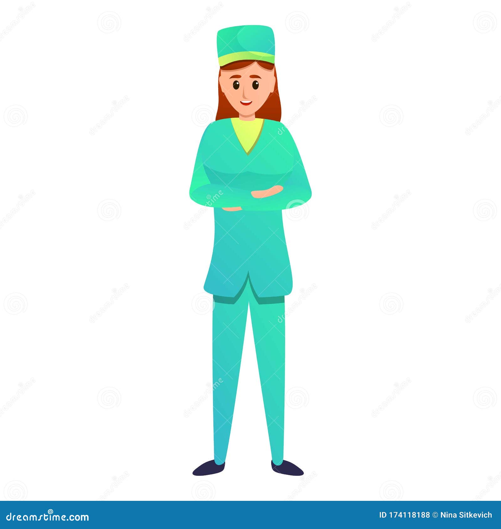 Desenho animado mulher médica ou enfermeira em uniforme branco