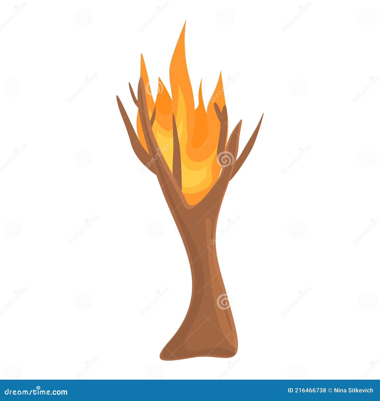 Estilo De Desenho Animado De Uma árvore Jovem No ícone De Fogo