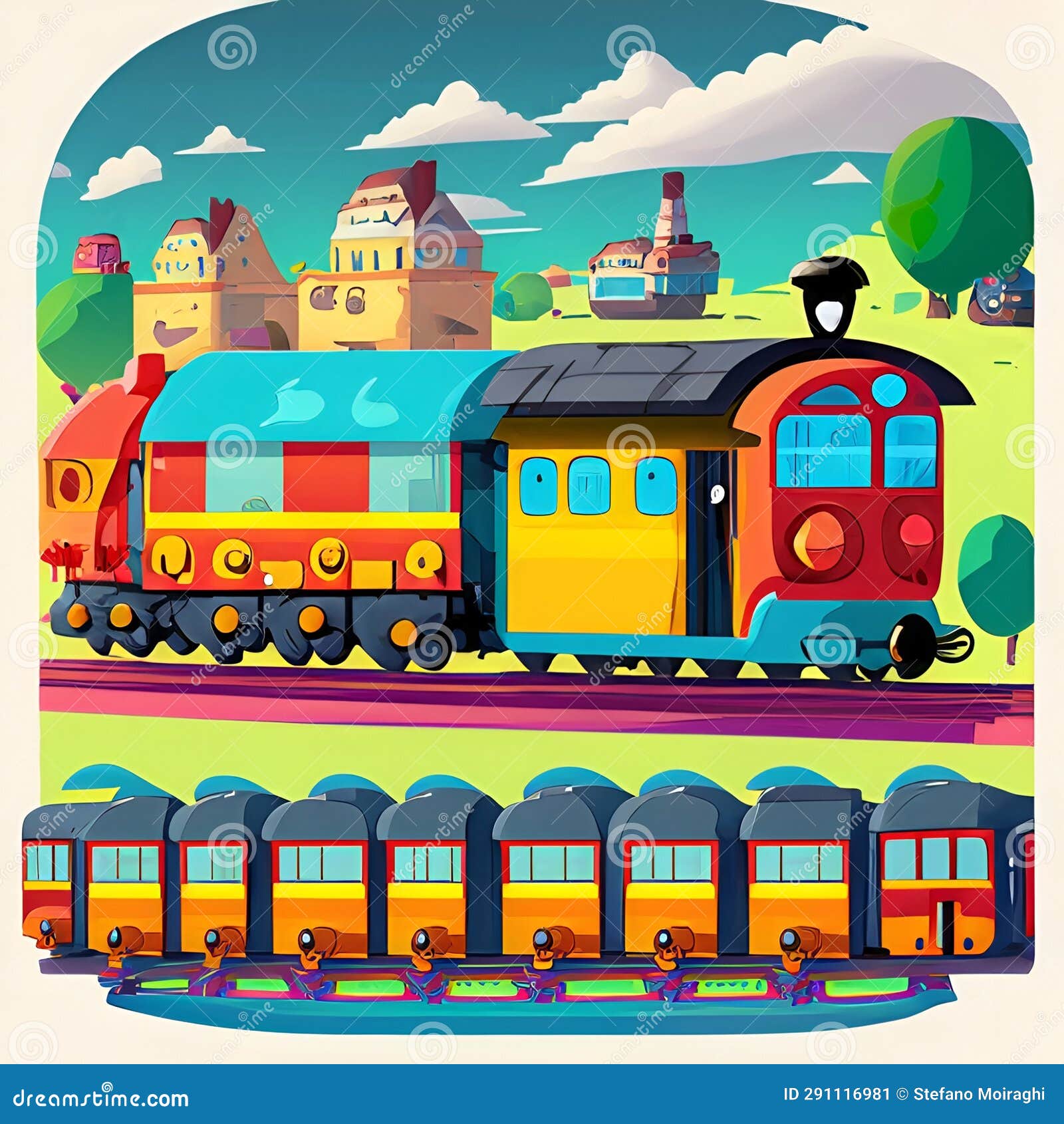 Estilo De Desenho Do Conjunto De Comboios Ilustração Stock Ilustração