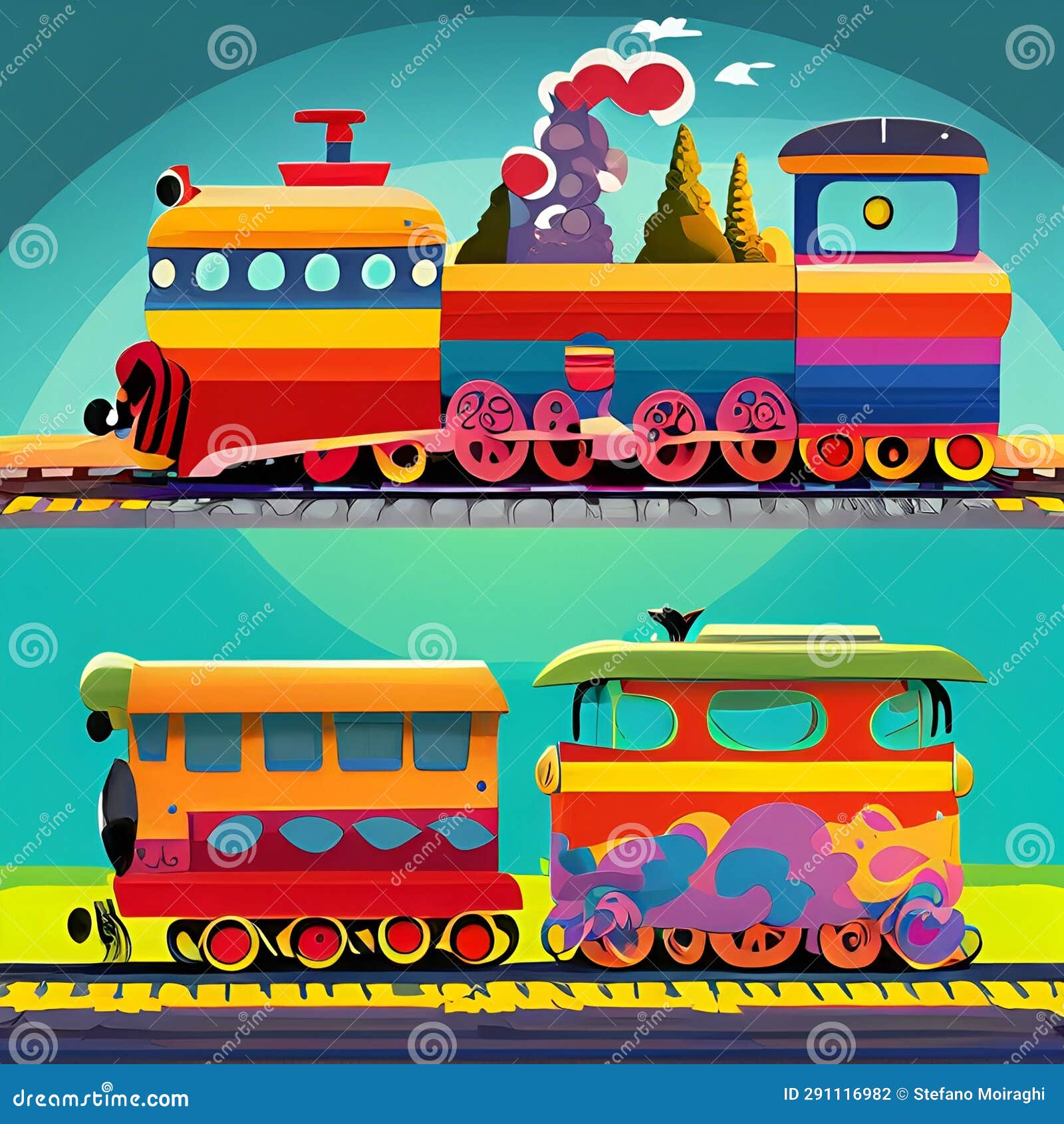 Estilo De Desenho Do Conjunto De Comboios Ilustração Stock Ilustração