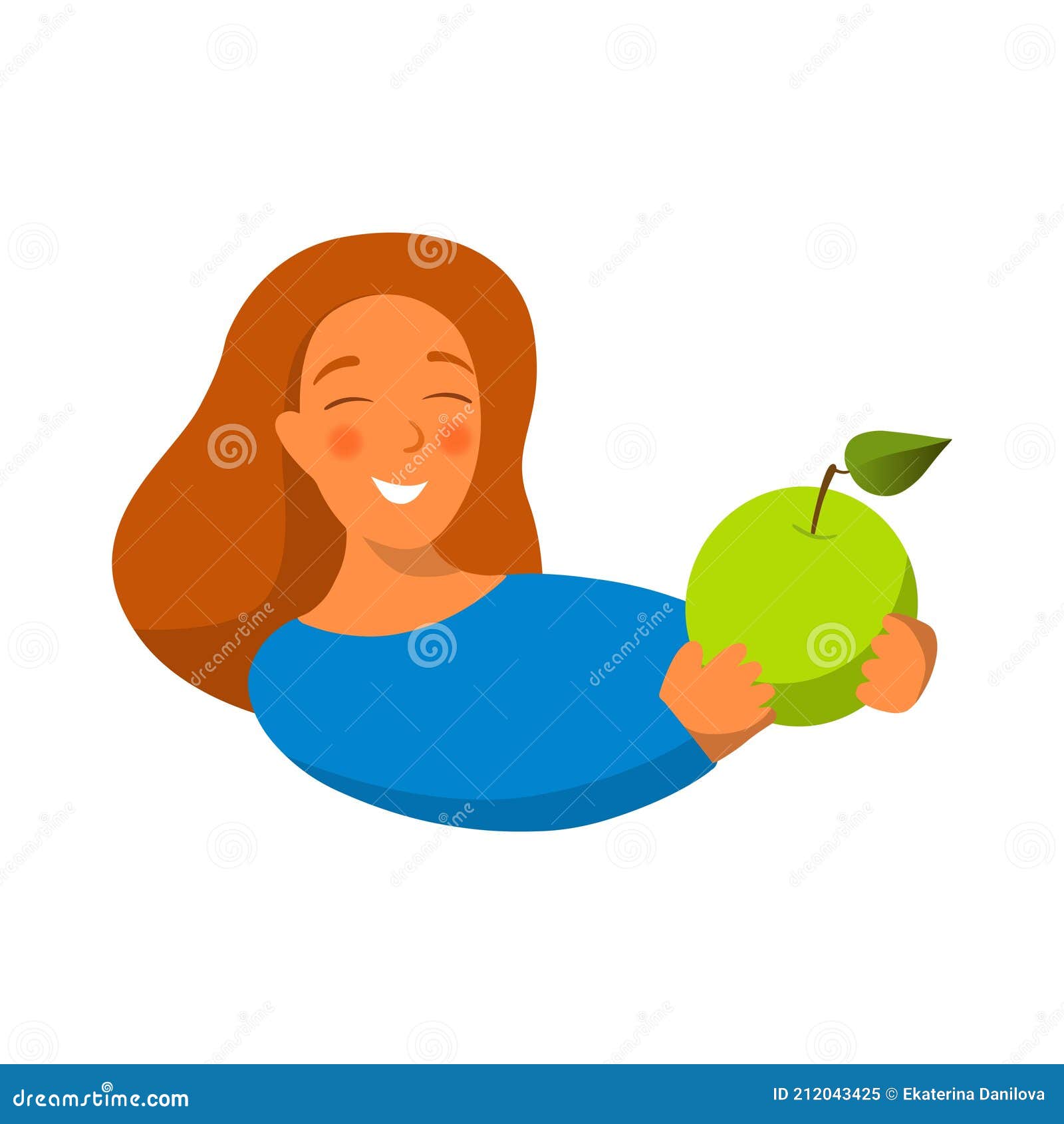 Estilo De Dibujos Animados. Retrato De Mujer Sosteniendo Una Manzana. Icono  Para Logo Y Etiqueta. Alimentación Saludable. Persona Ilustración del  Vector - Ilustración de manzana, mano: 212043425