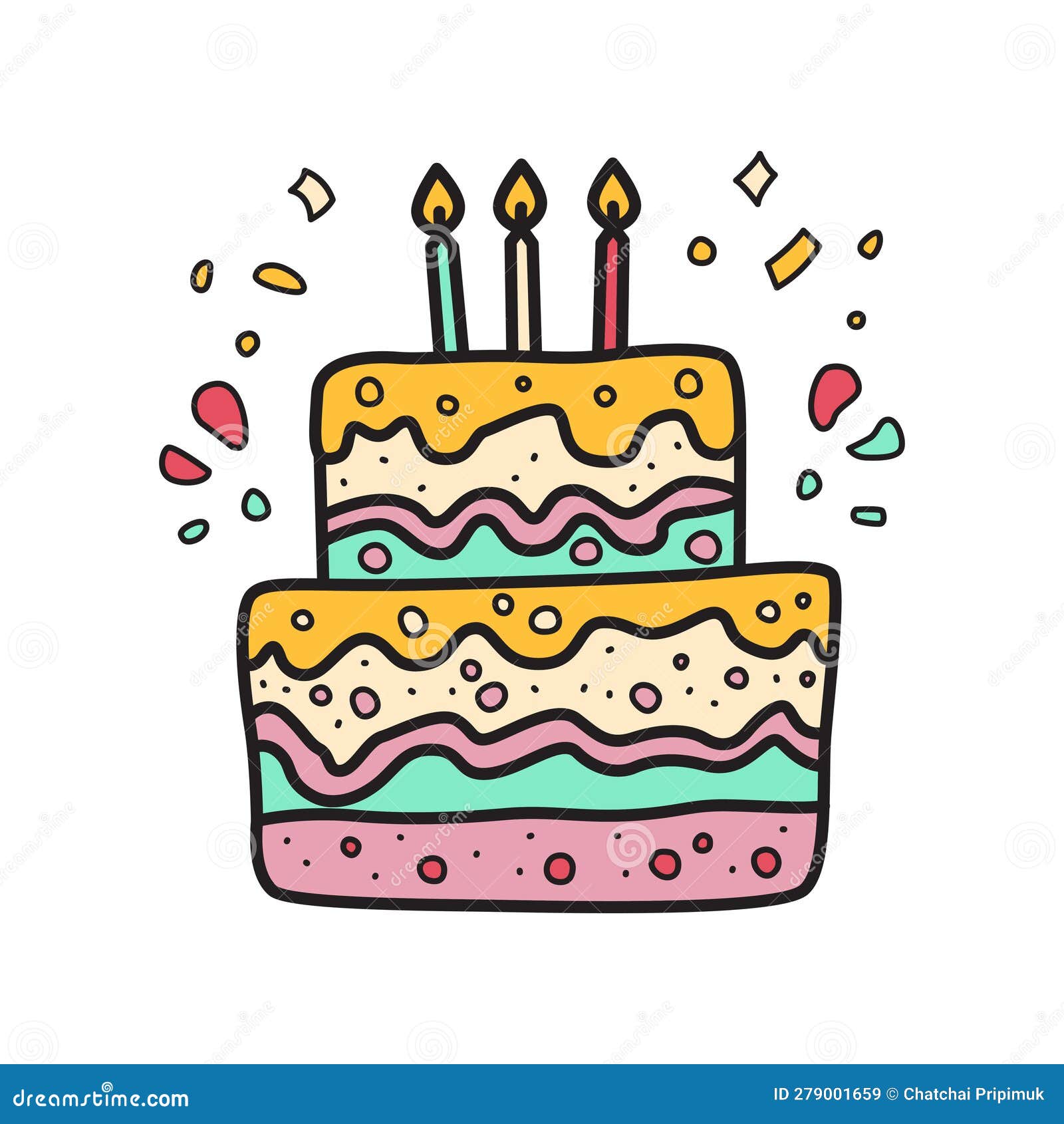 Estilo De Doodle De Torta De Cumpleaños Feliz Ilustración del Vector -  Ilustración de vela, saludo: 279001659