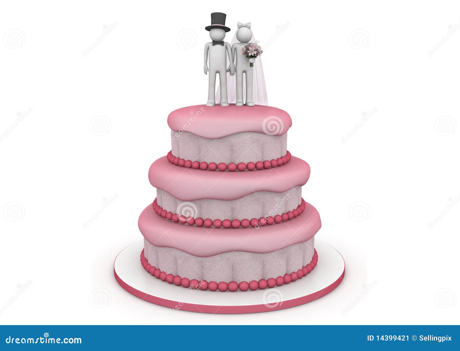 Estilo de vida - bolo de casamento. Caráteres 3d isolados na série branca do fundo