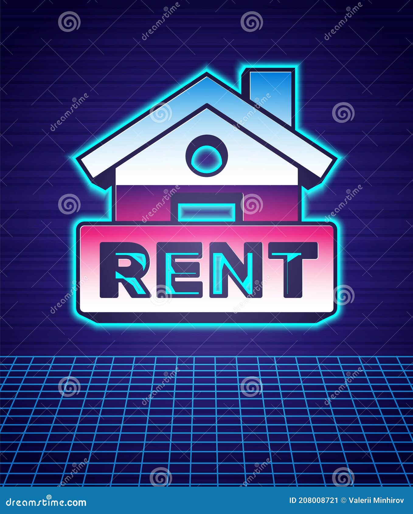 Estilo Retro Colgante Con Texto Icono Aislado Futurista Paisaje Fondo. Letrero Con Texto Para Alquilar 80s Ilustración del Vector - Ilustración de icono, oferta: 208008721