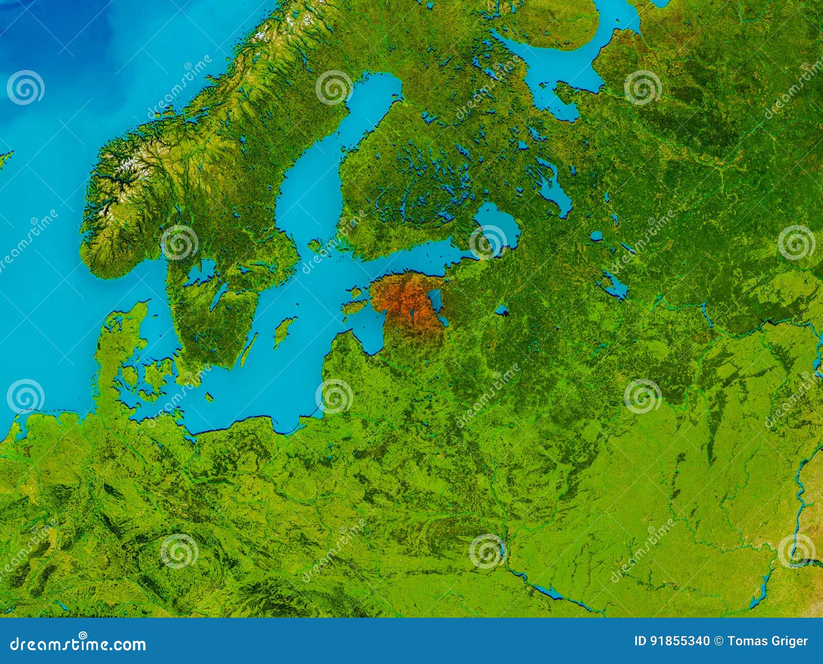 Estonia on physical map stock illustration. Illustration of estonia