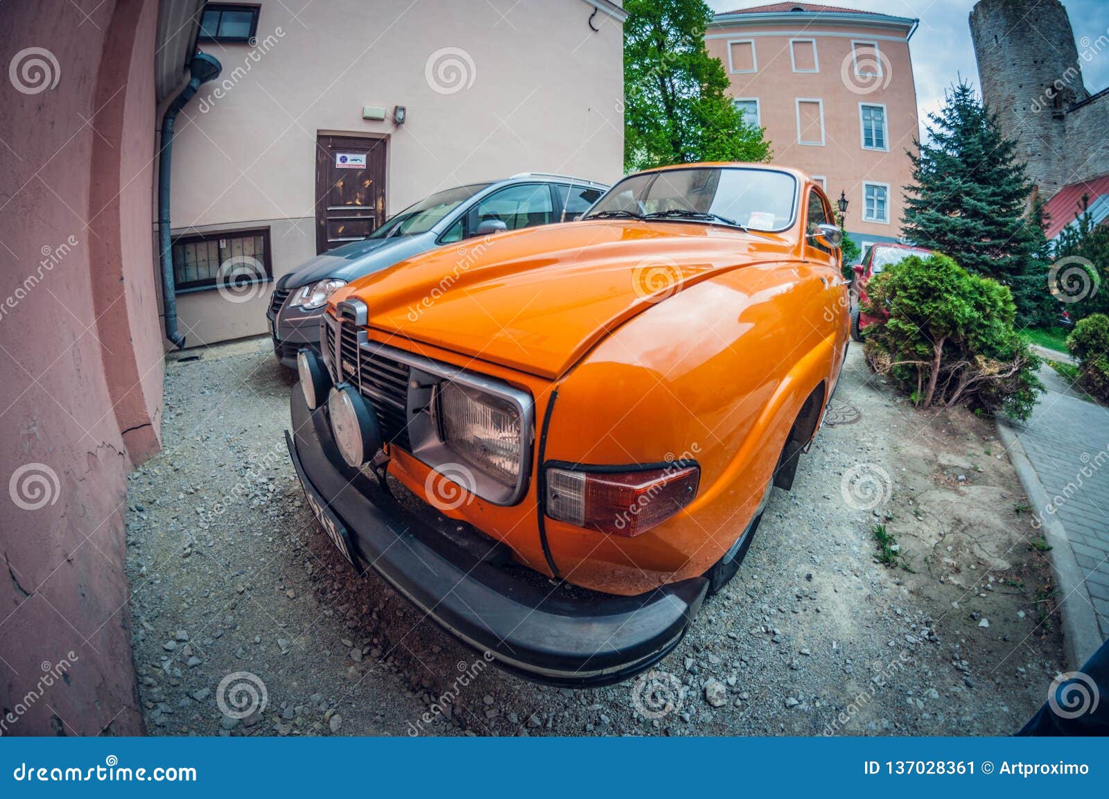 Download Estonia, Tallinn - May 17, 2016: Old Car Saab 95. Distortion Perspective Fisheye Lens Editorial ...