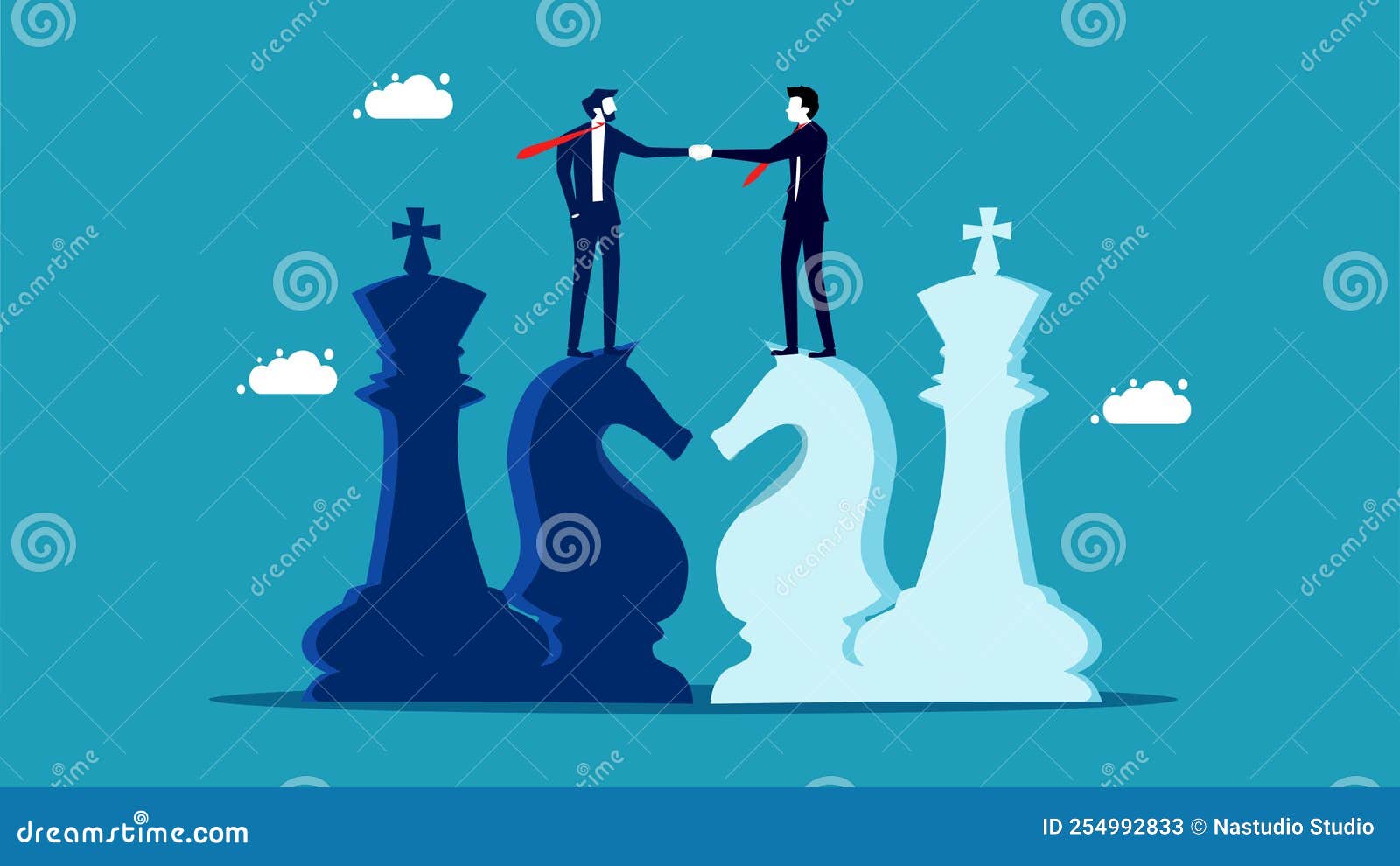Empresários movendo peças de xadrez na estratégia de negociação de