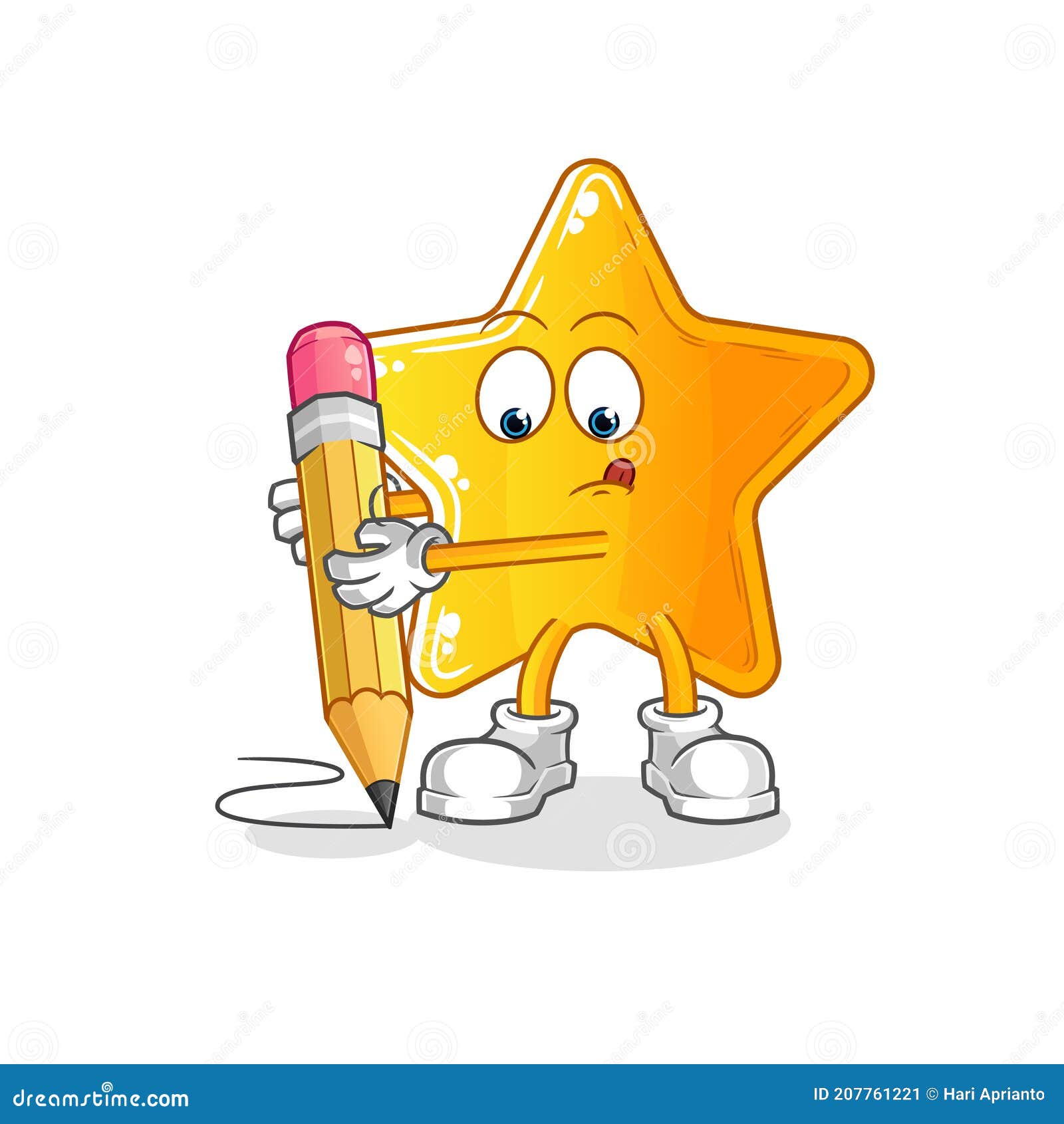 Estrella Escribir Con Lápiz. Vector De Mascota De Dibujos Animados  Ilustración del Vector - Ilustración de acortar, azul: 207761221