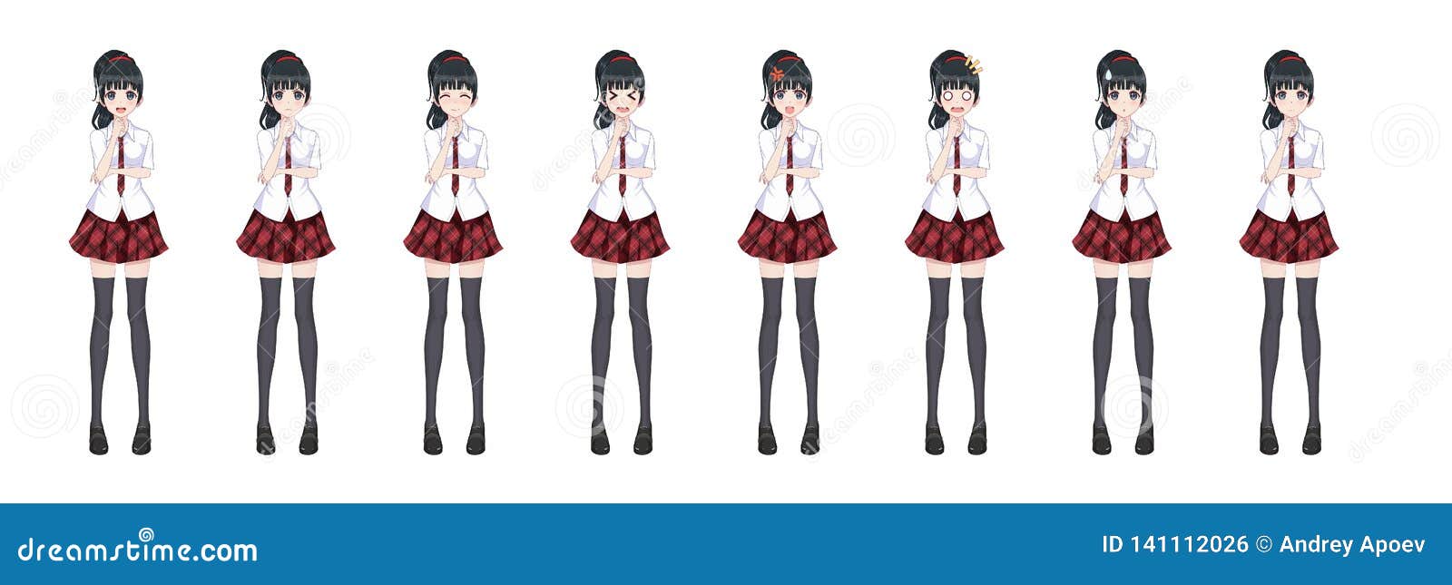 Personagem de comprimento total para romance visual do jogo. garota de  mangá de anime, personagem de desenho animado em estilo japonês. menina da  escola em um terno de marinheiro, saia azul