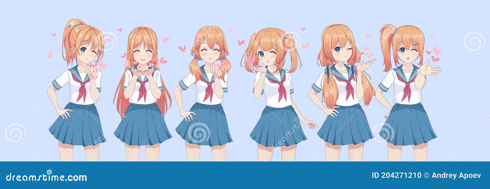 Garota de anime manga manda um beijo. cartão de dia dos namorados