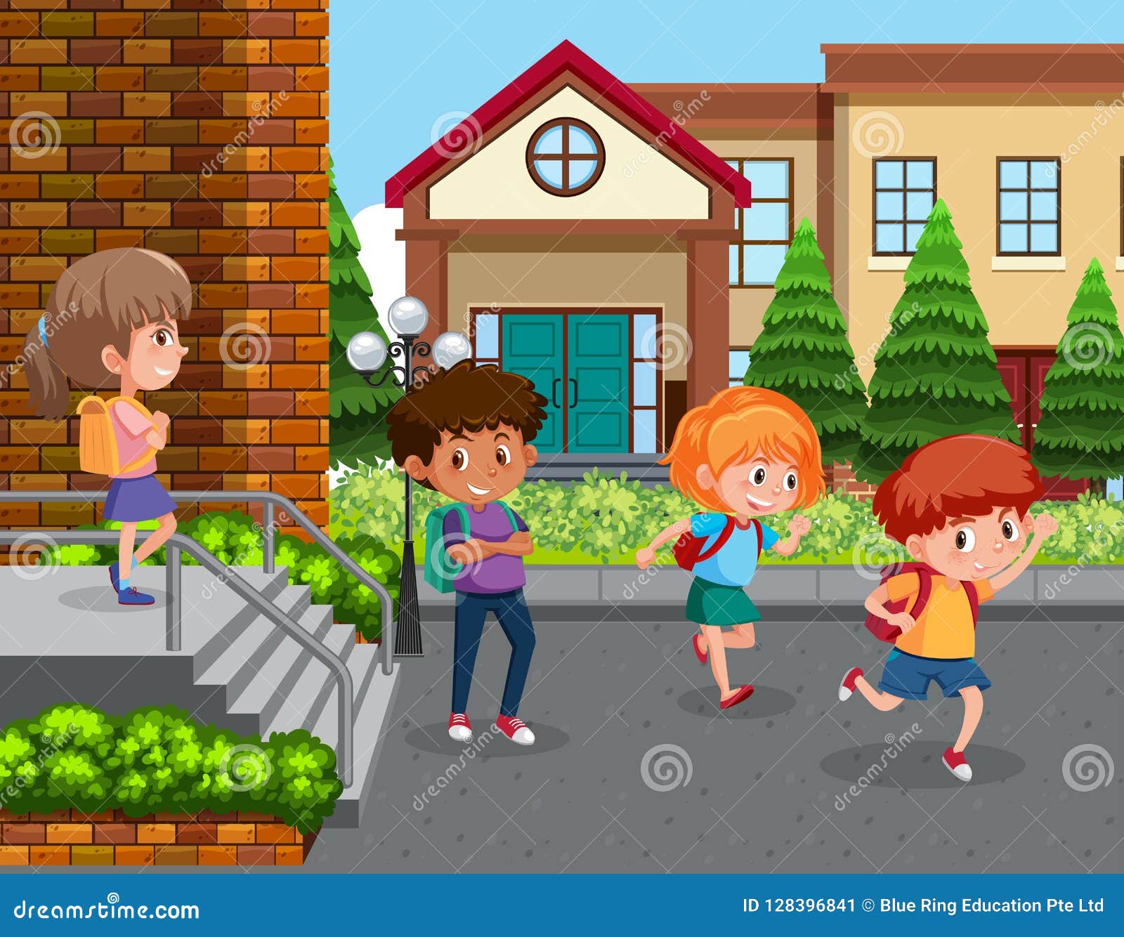 Estudiantes En El Patio De Escuela Ilustración del Vector - Ilustración de  exterior, yarda: 128396841, image size:1600x1334