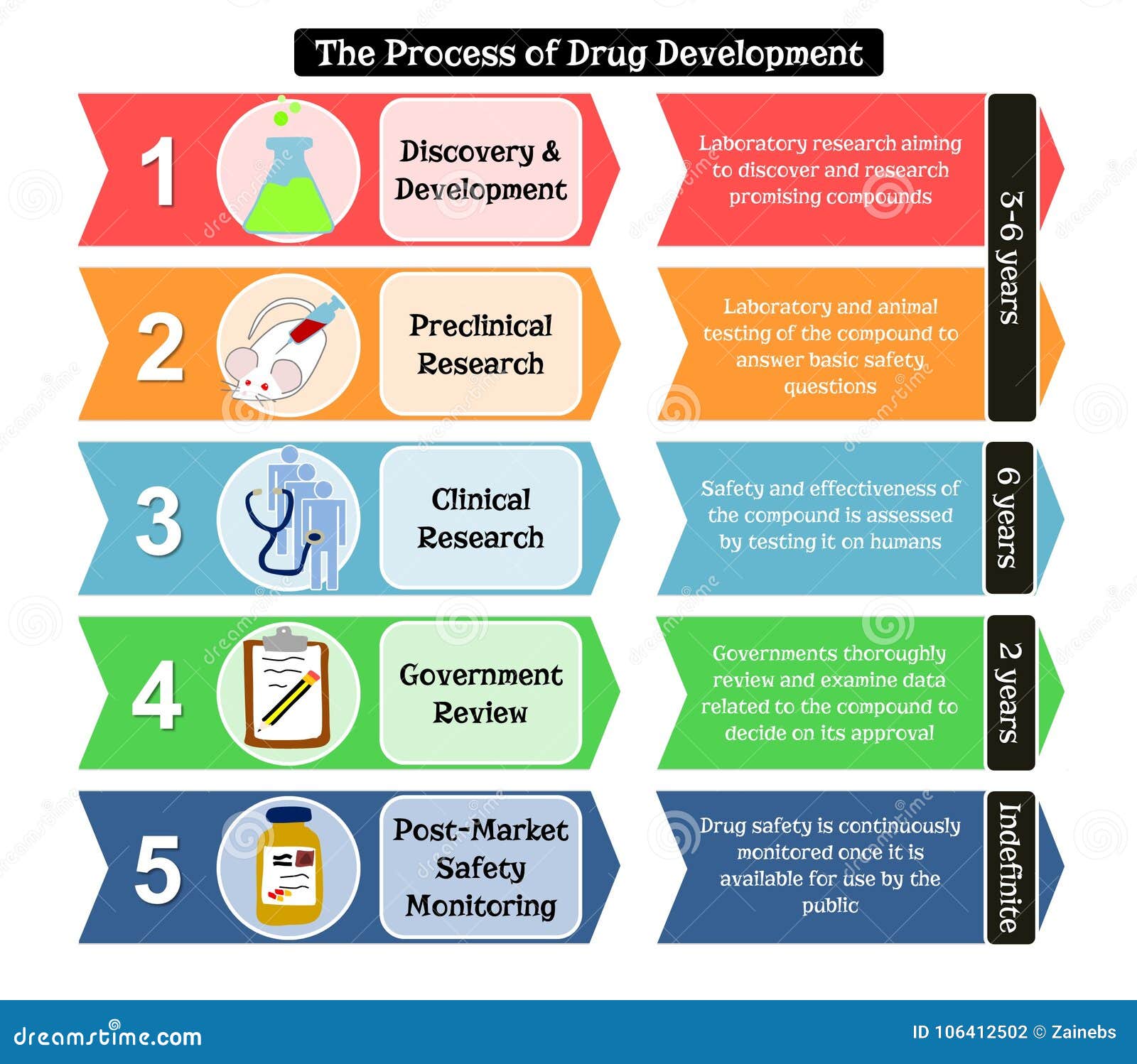 Etapas do desenvolvimento da droga com detalhes. Detalhes das etapas envolvidas no desenvolvimento da droga da descoberta ao mercado