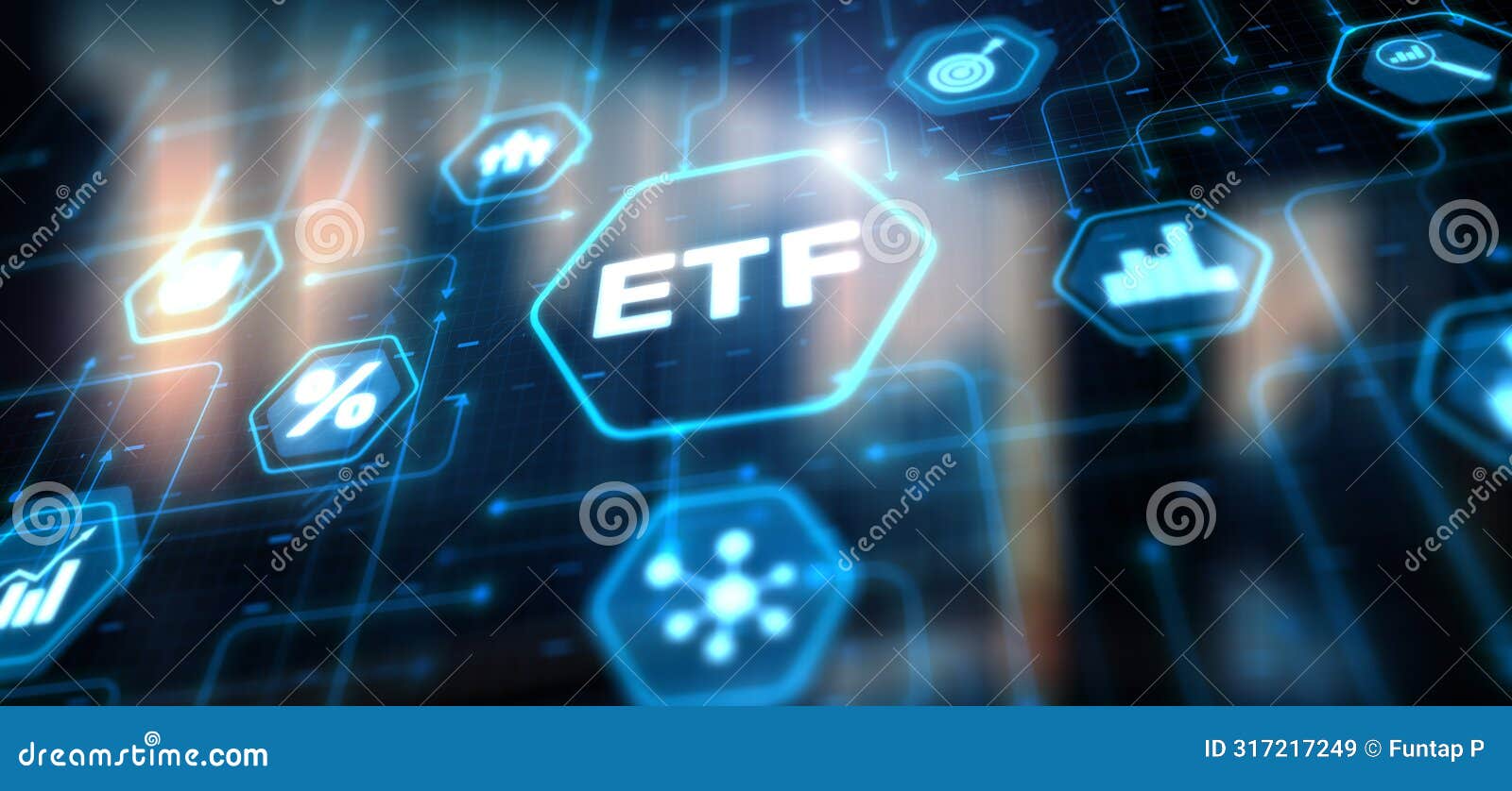 etf exchange traded fund investment finance concept. abstract background