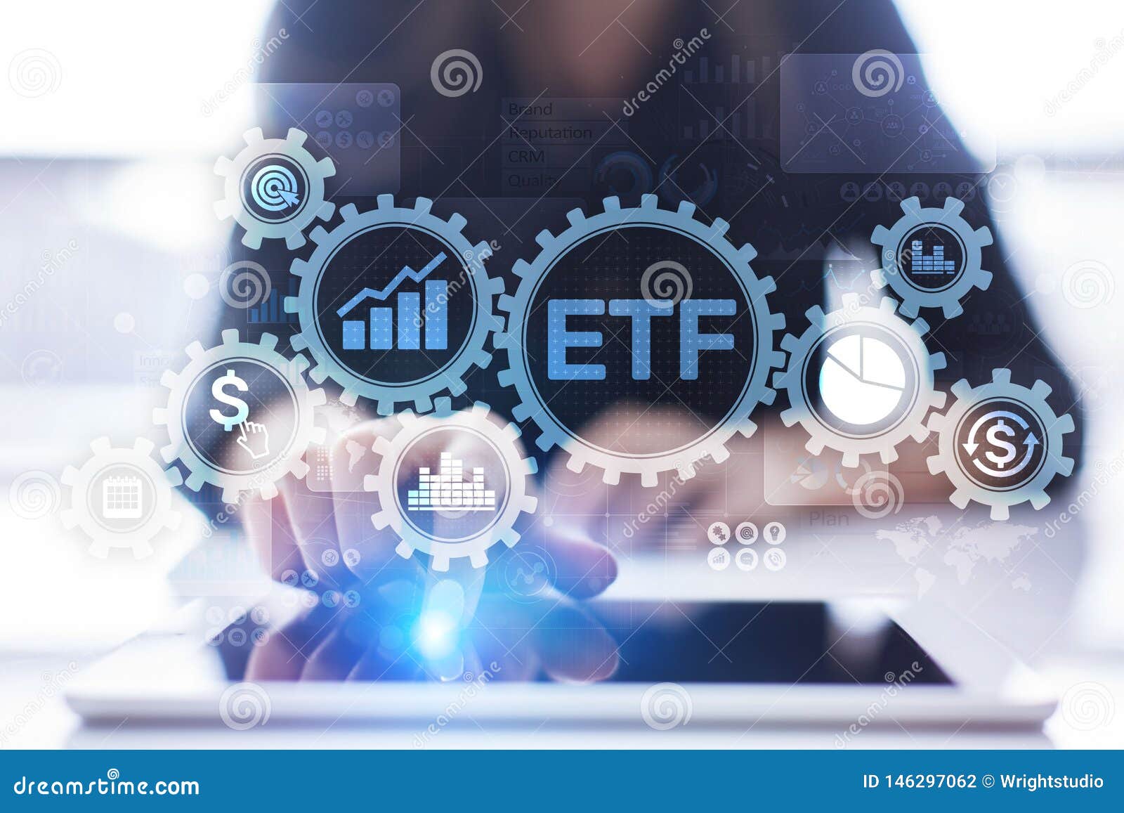 etf exchange traded fund trading investment business finance concept on virtual screen.