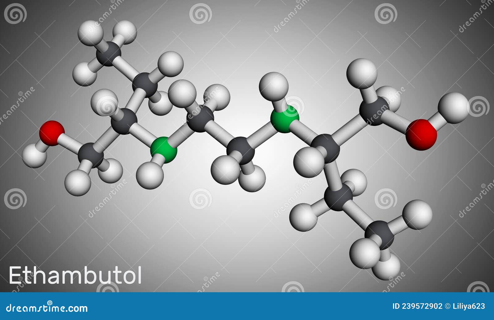 ethambutolÃÂµ, emb molecule. it is bacteriostatic agent used for treatment of tuberculosis. molecular model. 3d rendering